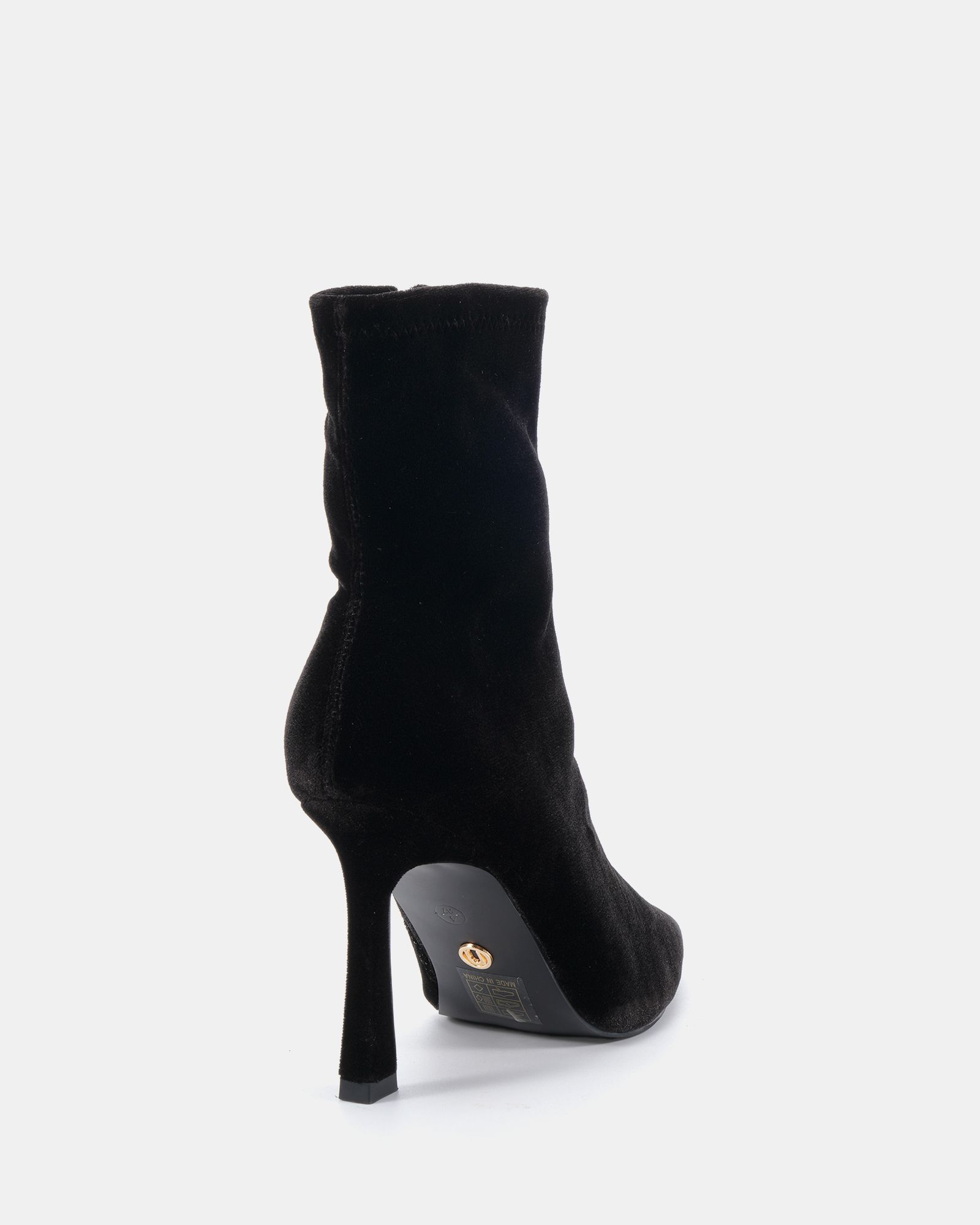 Kiss Black Velvet Point Toe Stiletto Stretch Ankle Boot