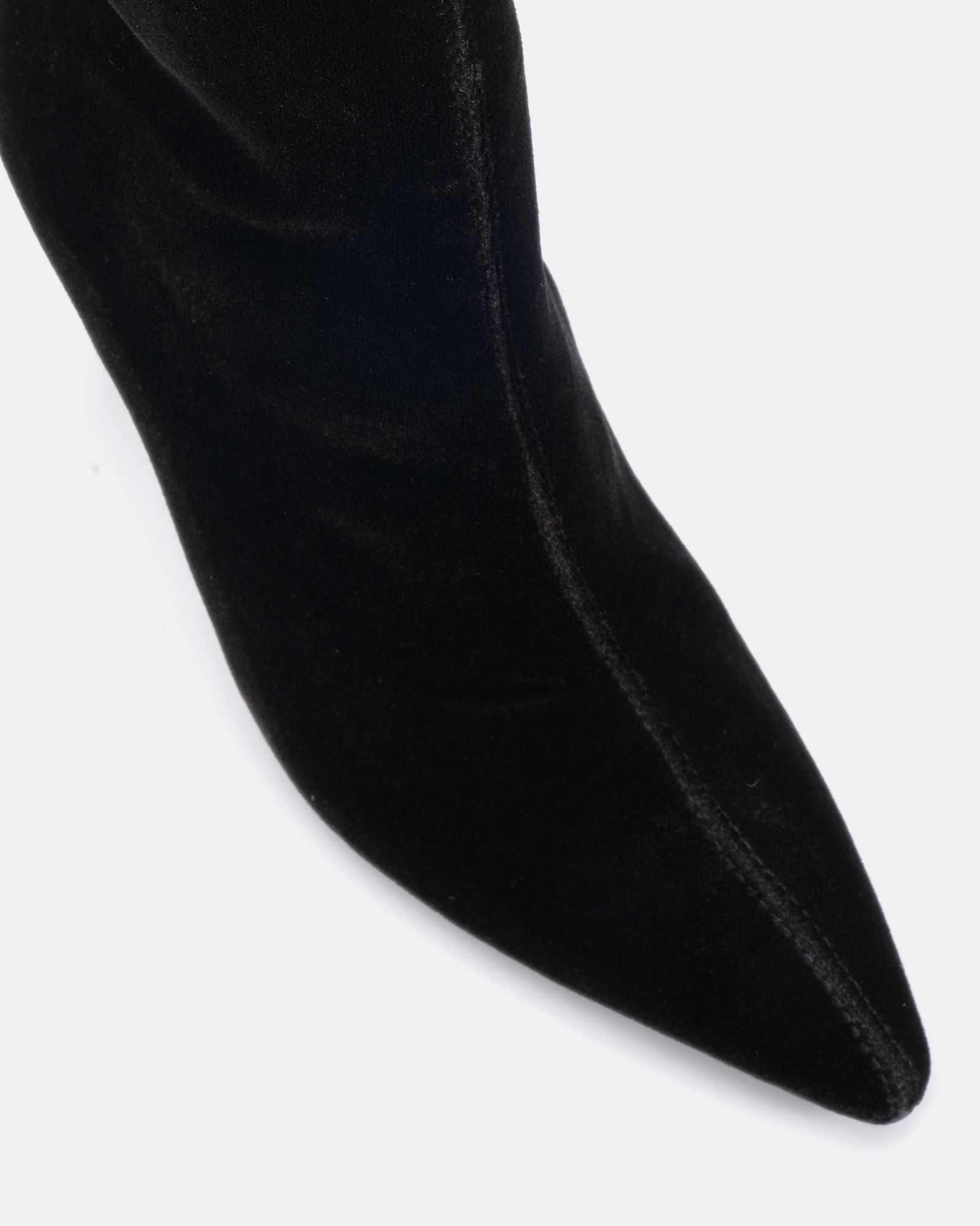 Kiss Black Velvet Point Toe Stiletto Stretch Ankle Boot