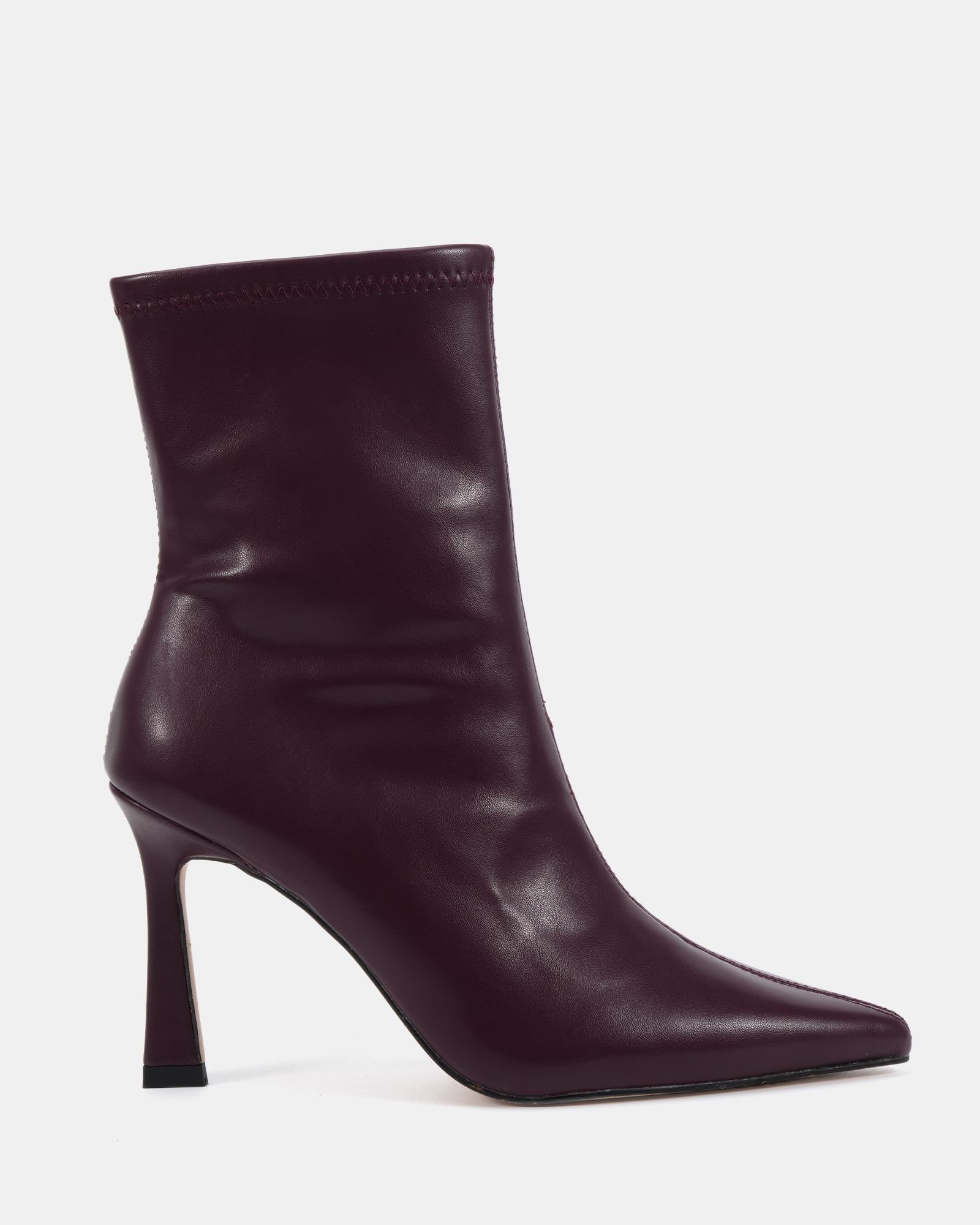 Kiss Burgundy Point Toe Stiletto Stretch Ankle Boot