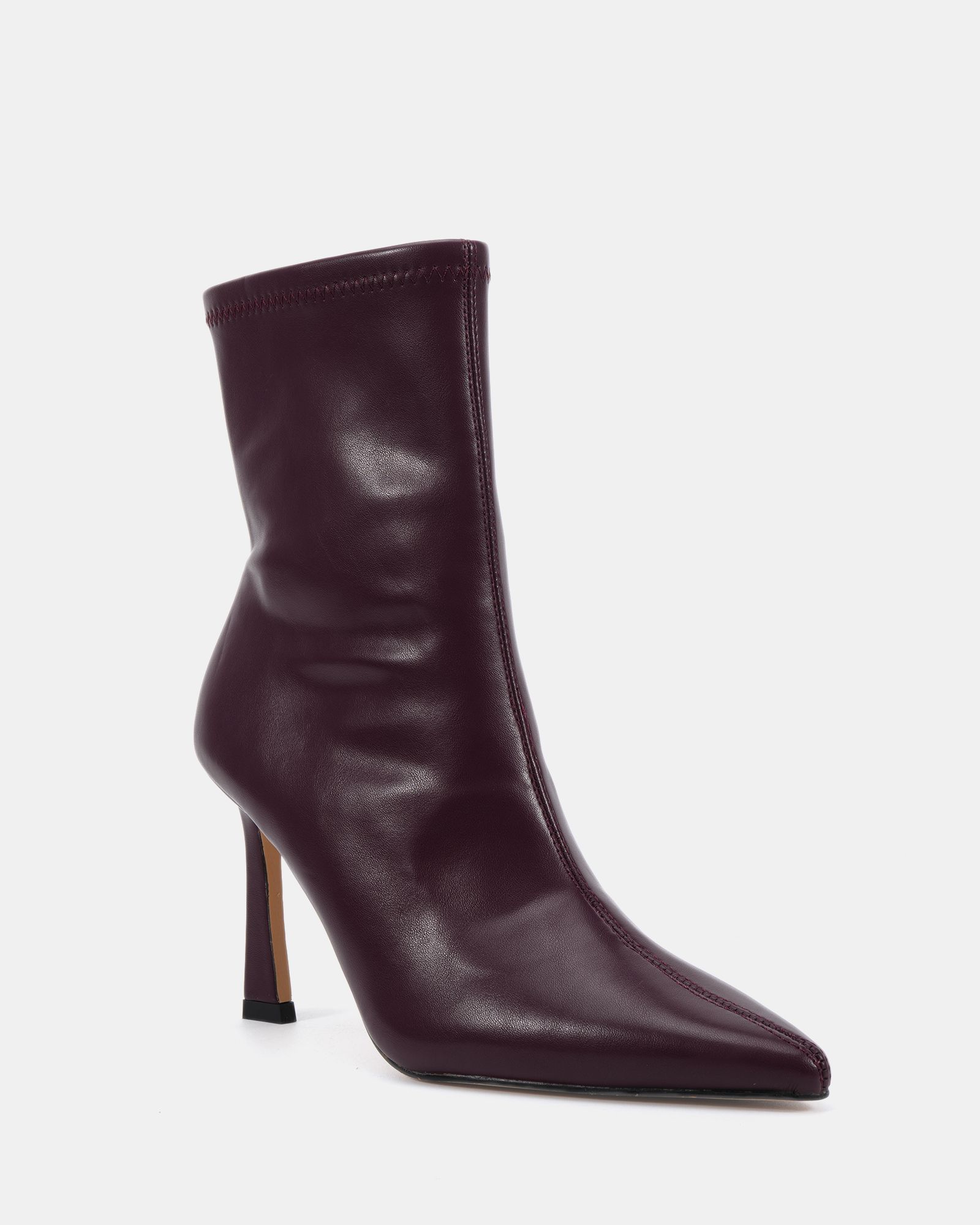 Wide Fit Kiss Burgundy Point Toe Stiletto Stretch Ankle Boot