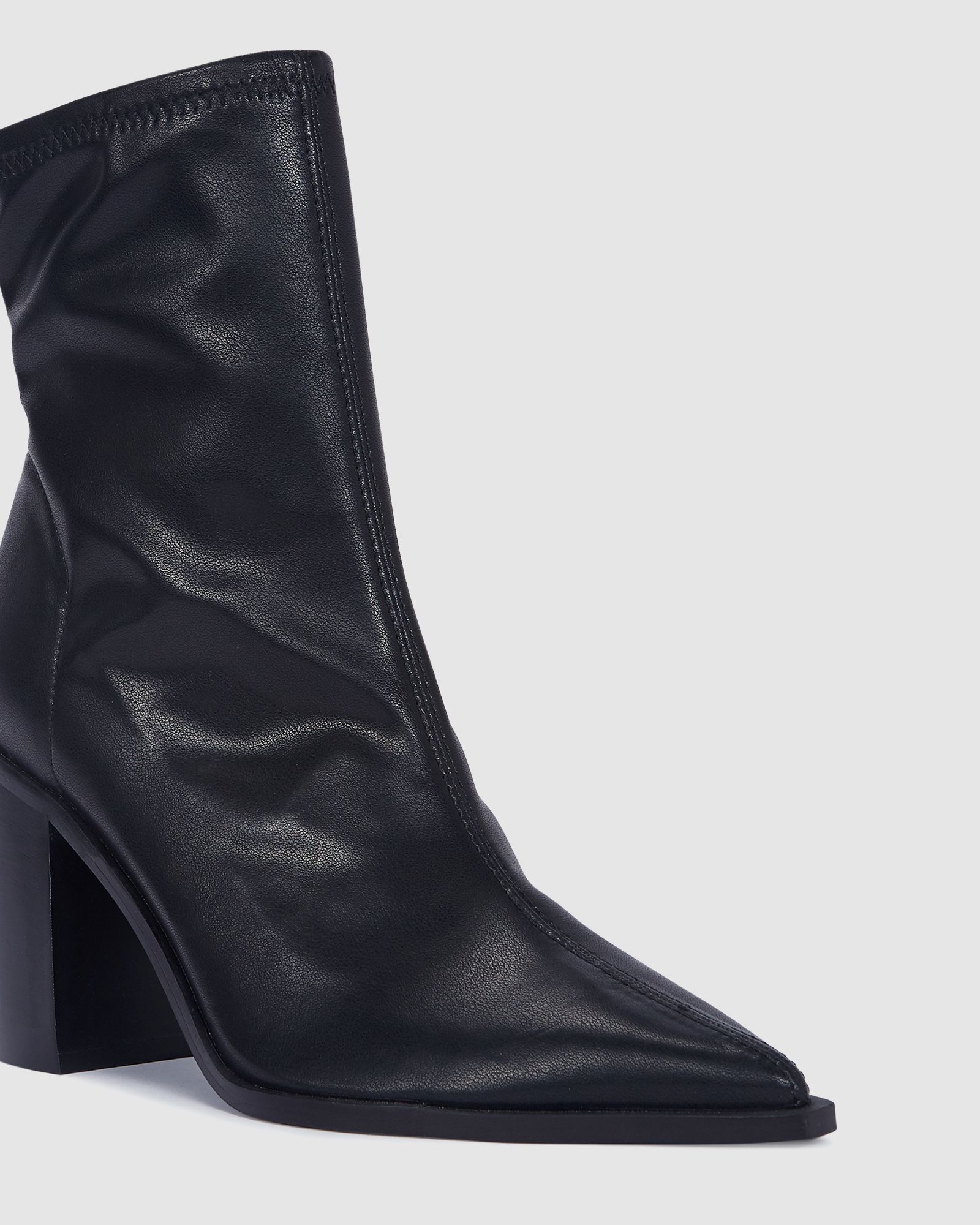 Kitka Black Block Heel Point Toe Sock Ankle Boot