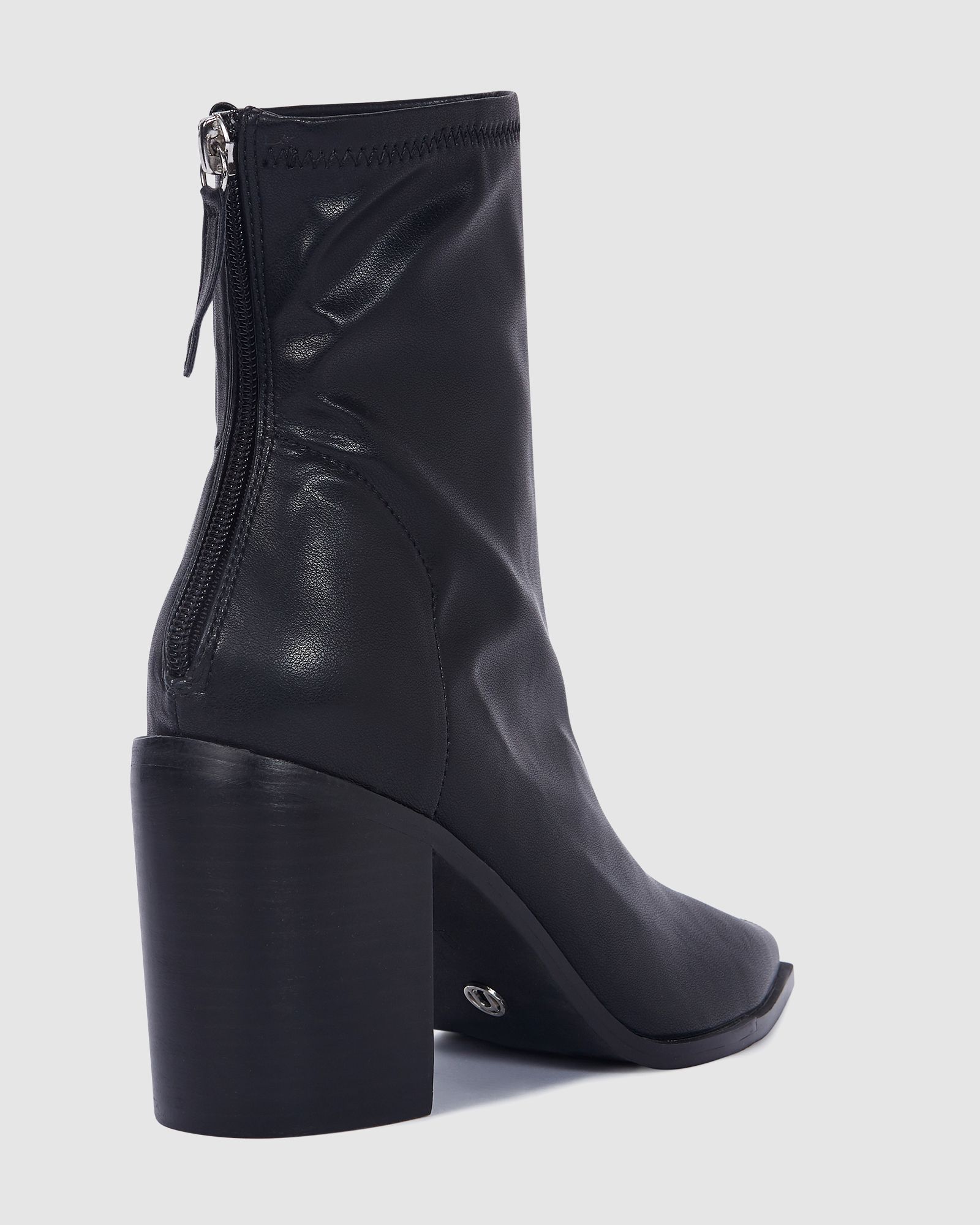 Kitka Black Block Heel Point Toe Sock Ankle Boot