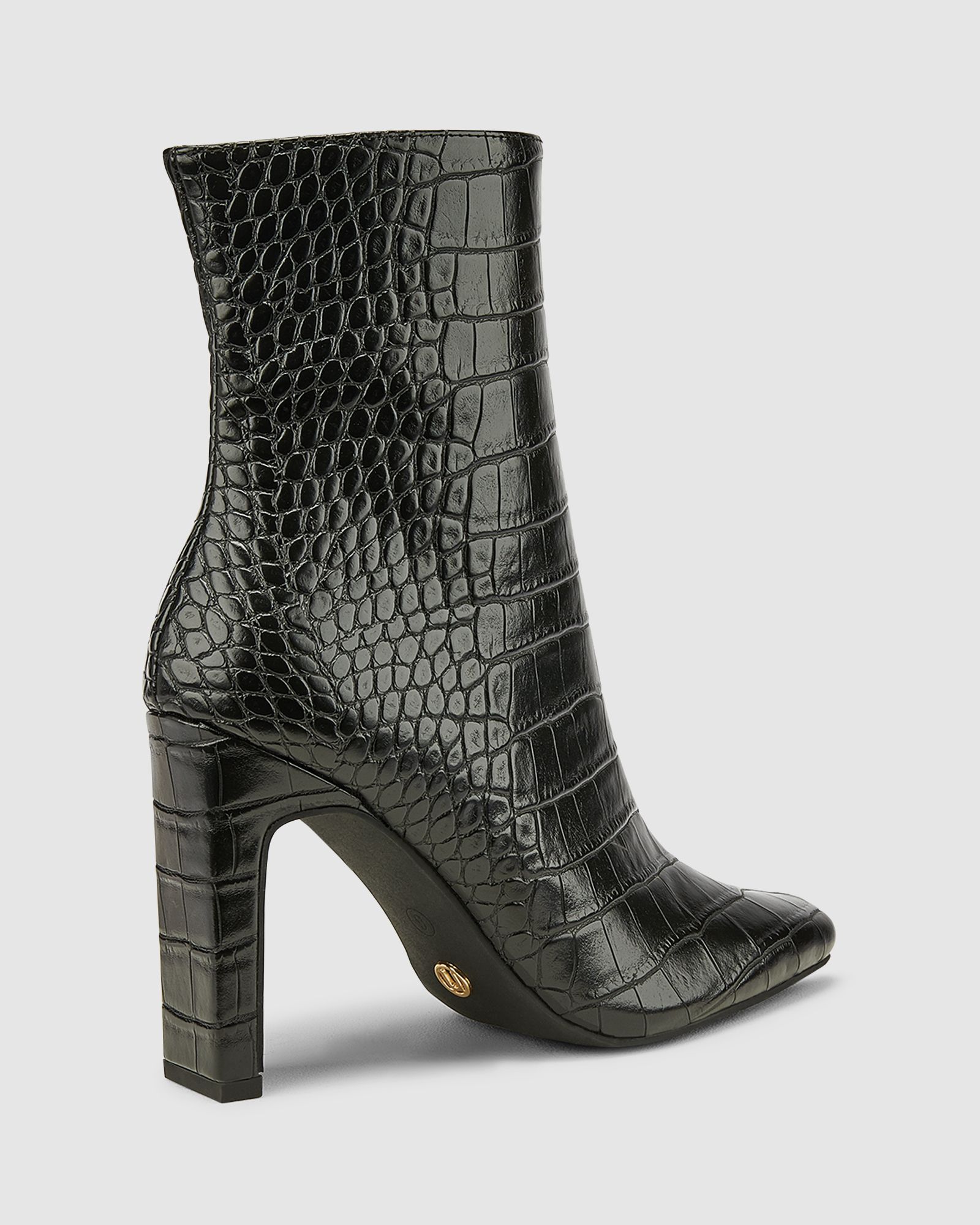 Kochi Black Slim Block Heel Square Toe Ankle Boot