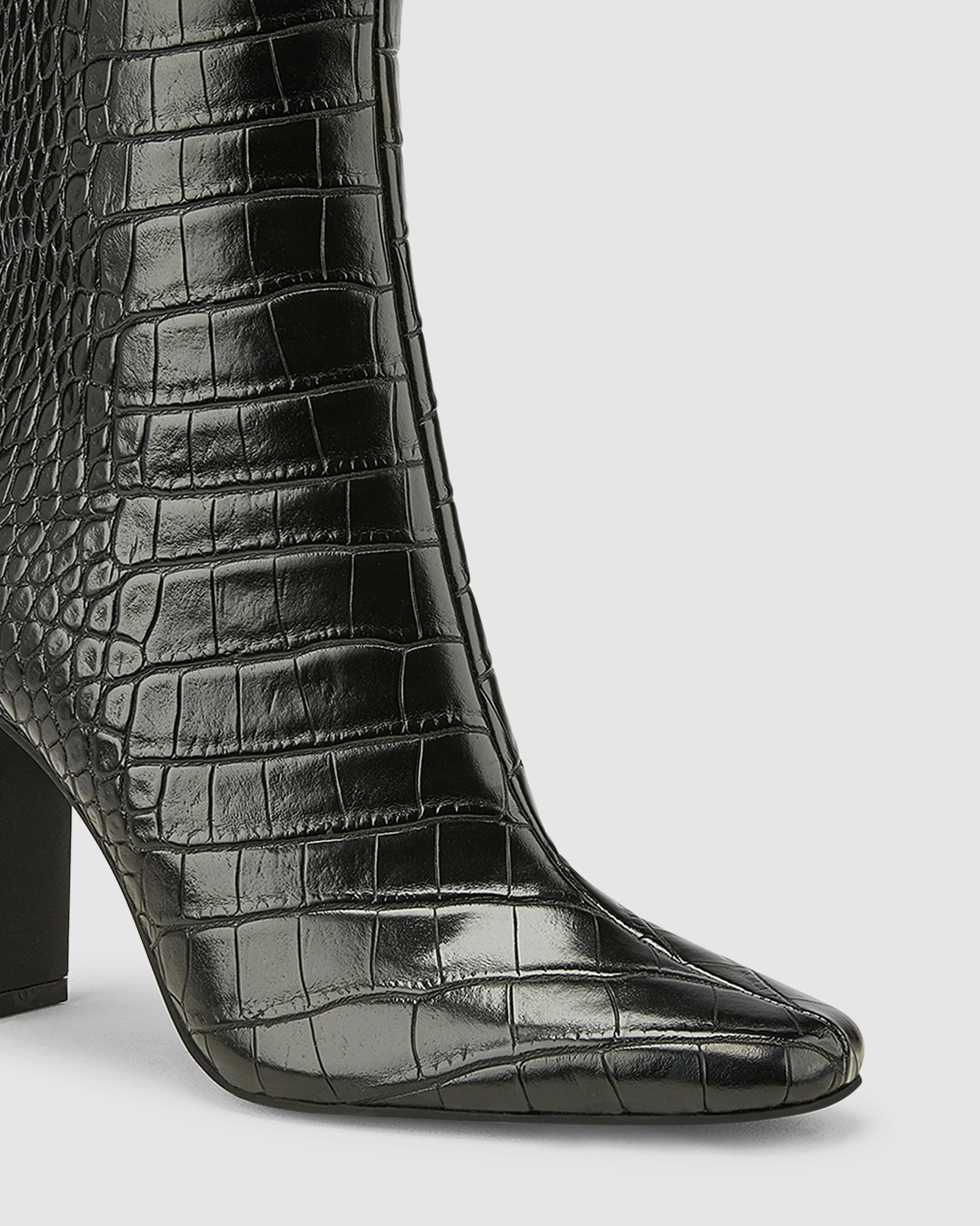 Kochi Black Slim Block Heel Square Toe Ankle Boot