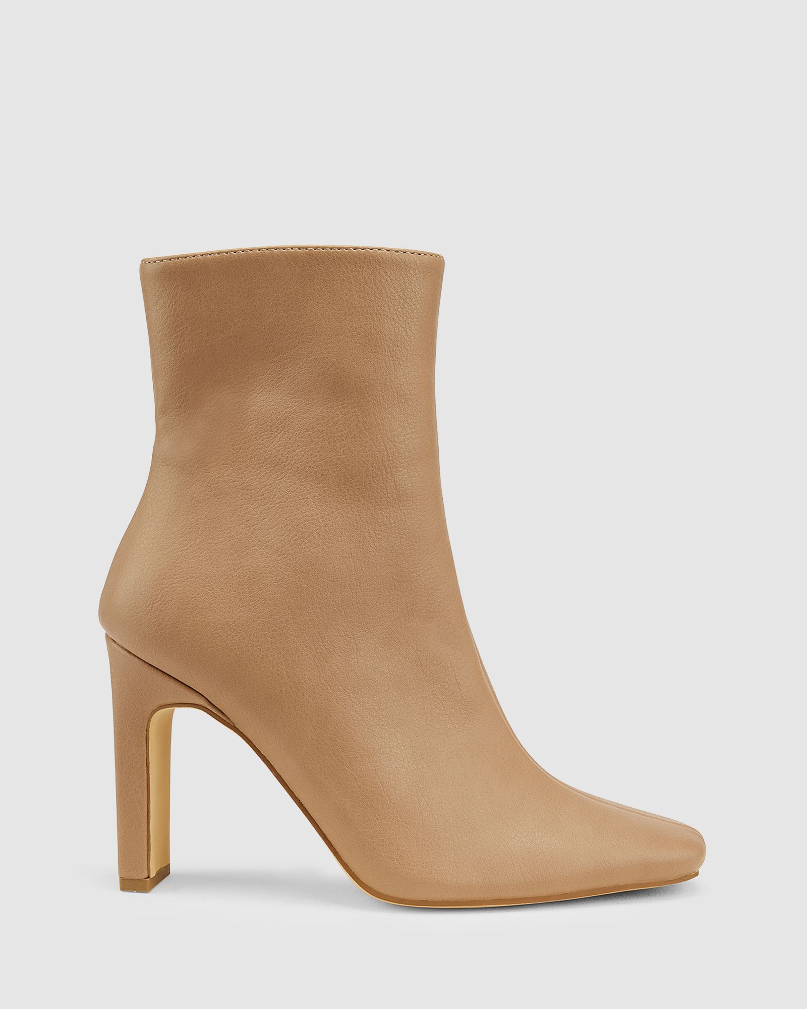 Kochi Nude Slim Block Heel Square Toe Ankle Boot