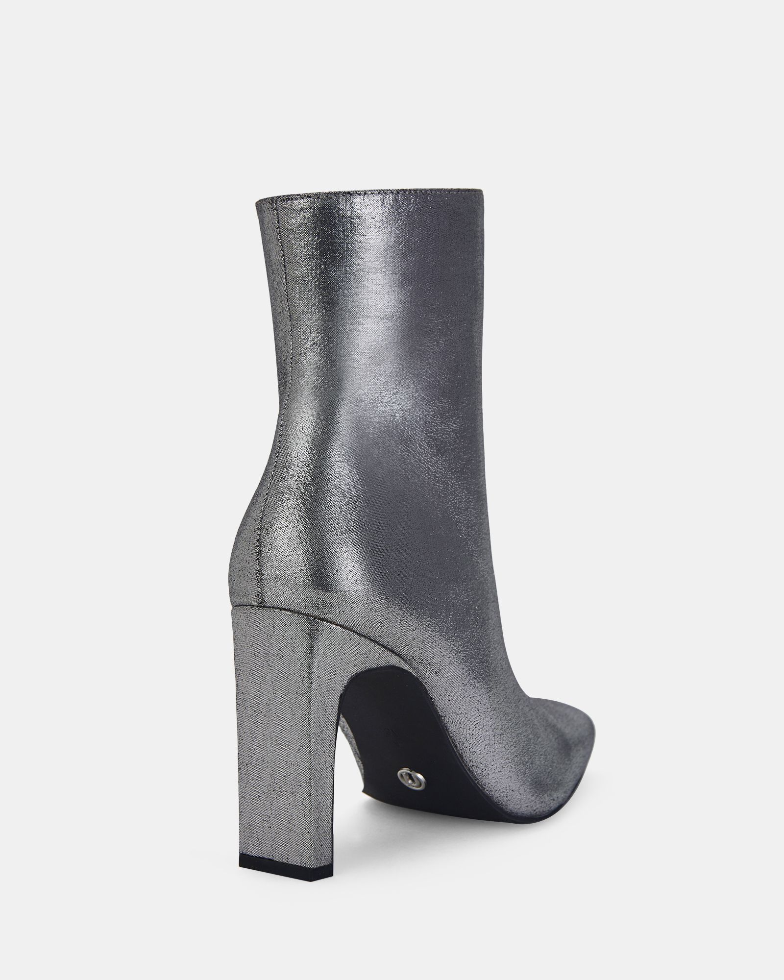 Kochi Silver Slim Block Heel Square Toe Ankle Boot