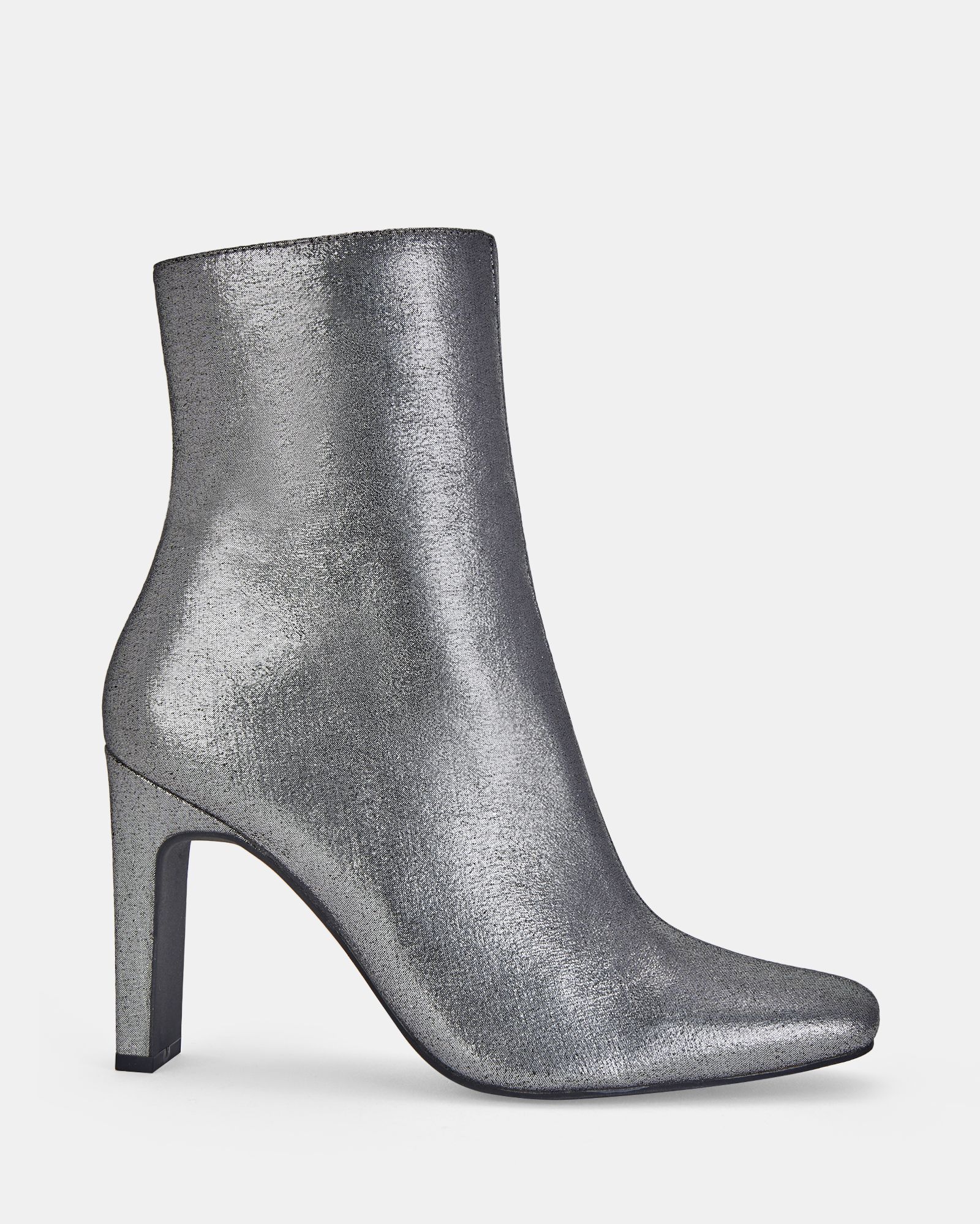 Kochi Silver Slim Block Heel Square Toe Ankle Boot