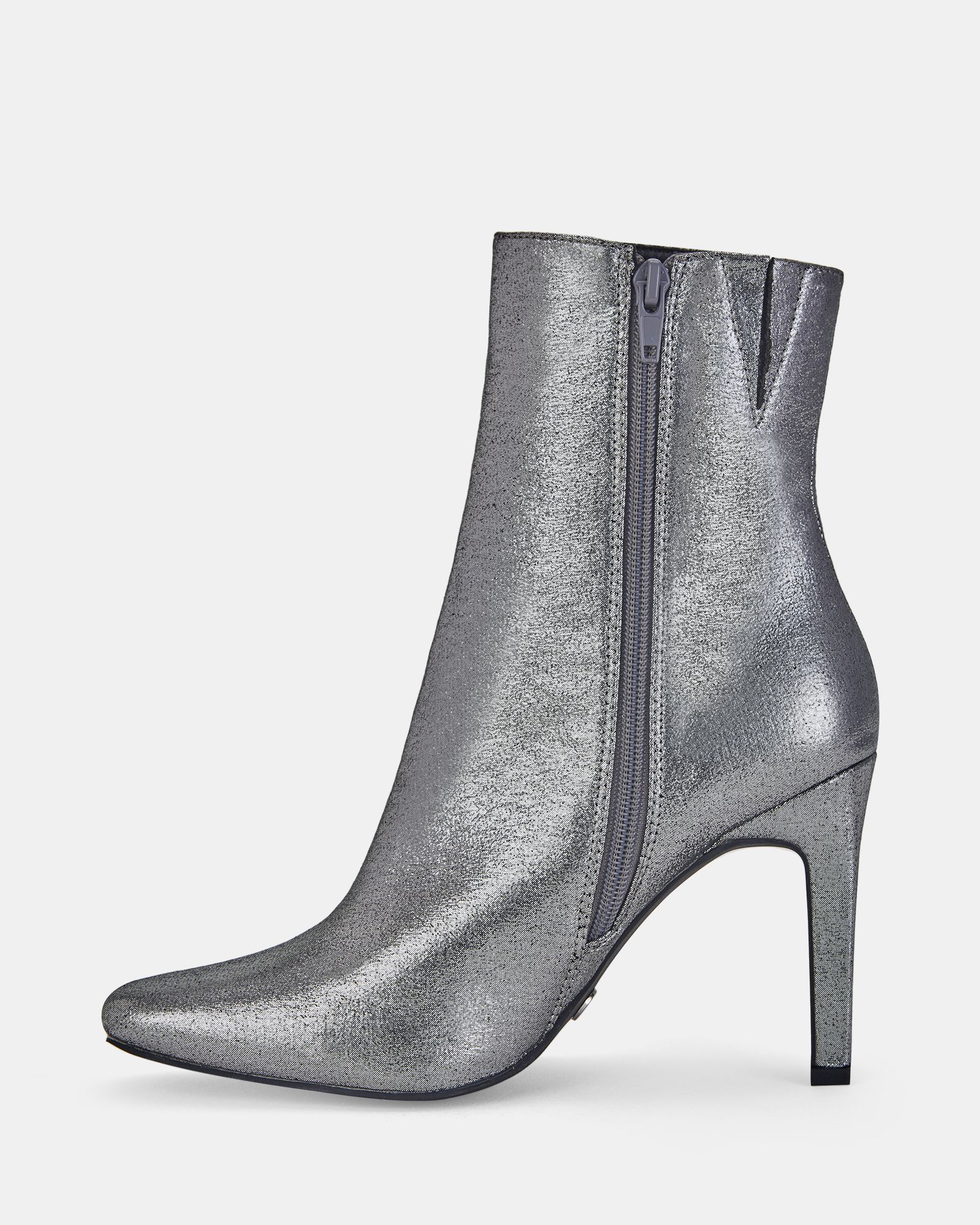 Kochi Silver Slim Block Heel Square Toe Ankle Boot