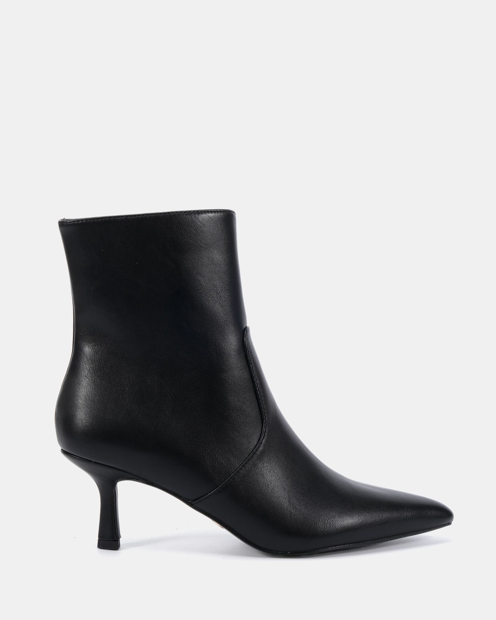 WIDE FIT KYLIE Black Mid Stiletto Heel Point Ankle Boot