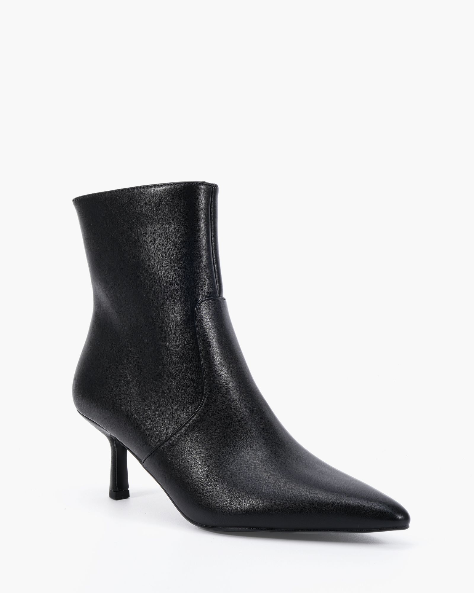 WIDE FIT KYLIE Black Mid Stiletto Heel Point Ankle Boot