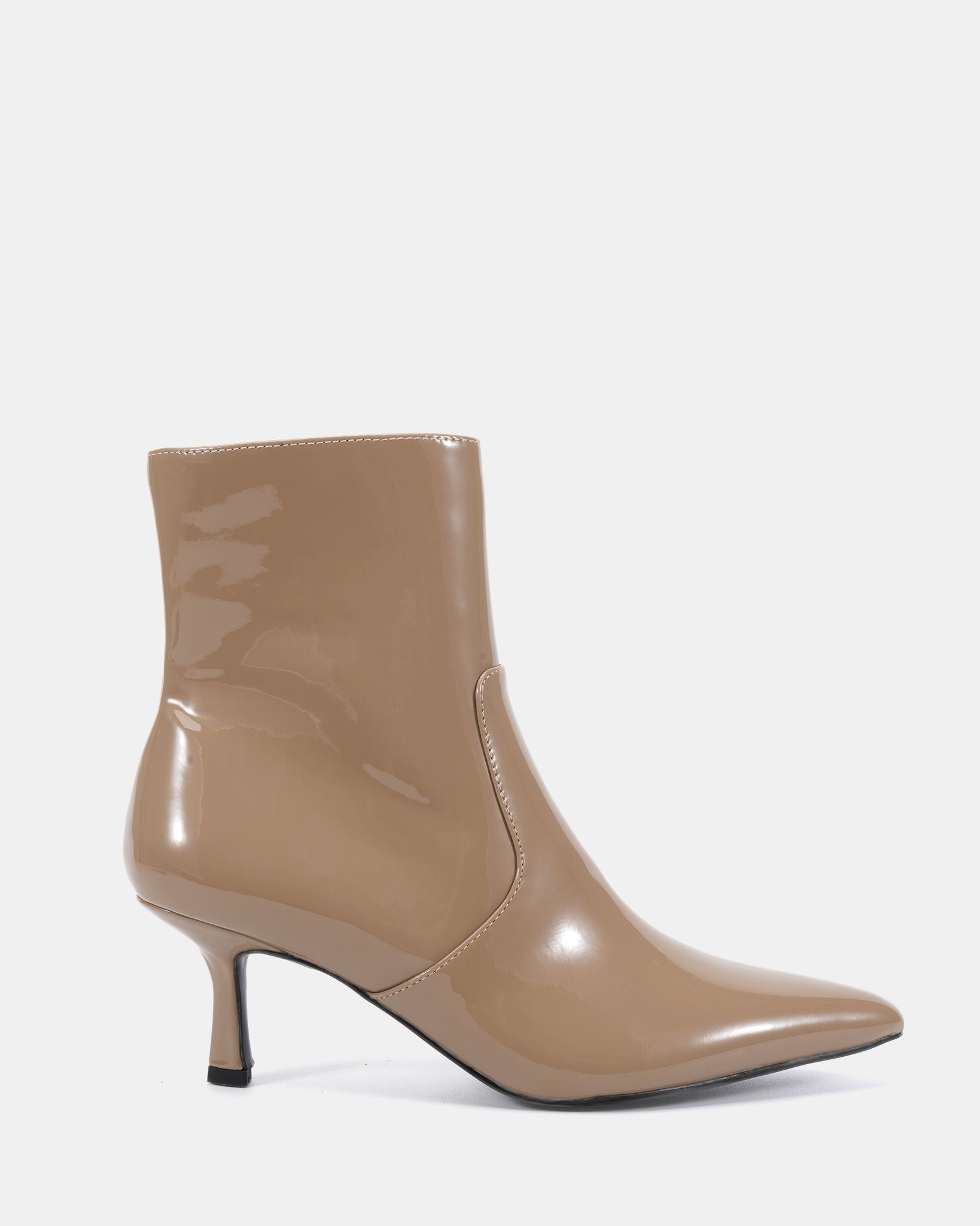WIDE FIT KYLIE Taupe Mid Stiletto Heel Point Ankle Boot