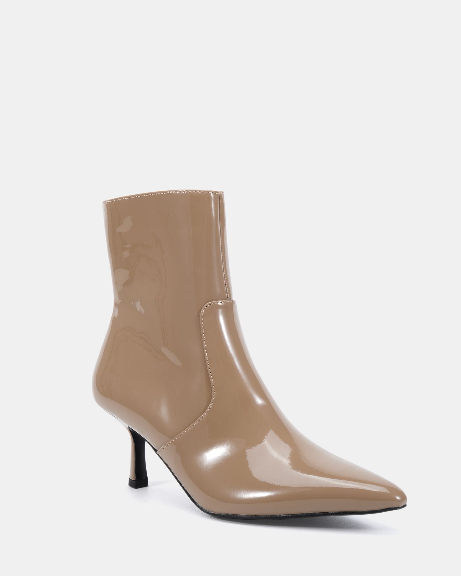 WIDE FIT KYLIE Taupe Mid Stiletto Heel Point Ankle Boot