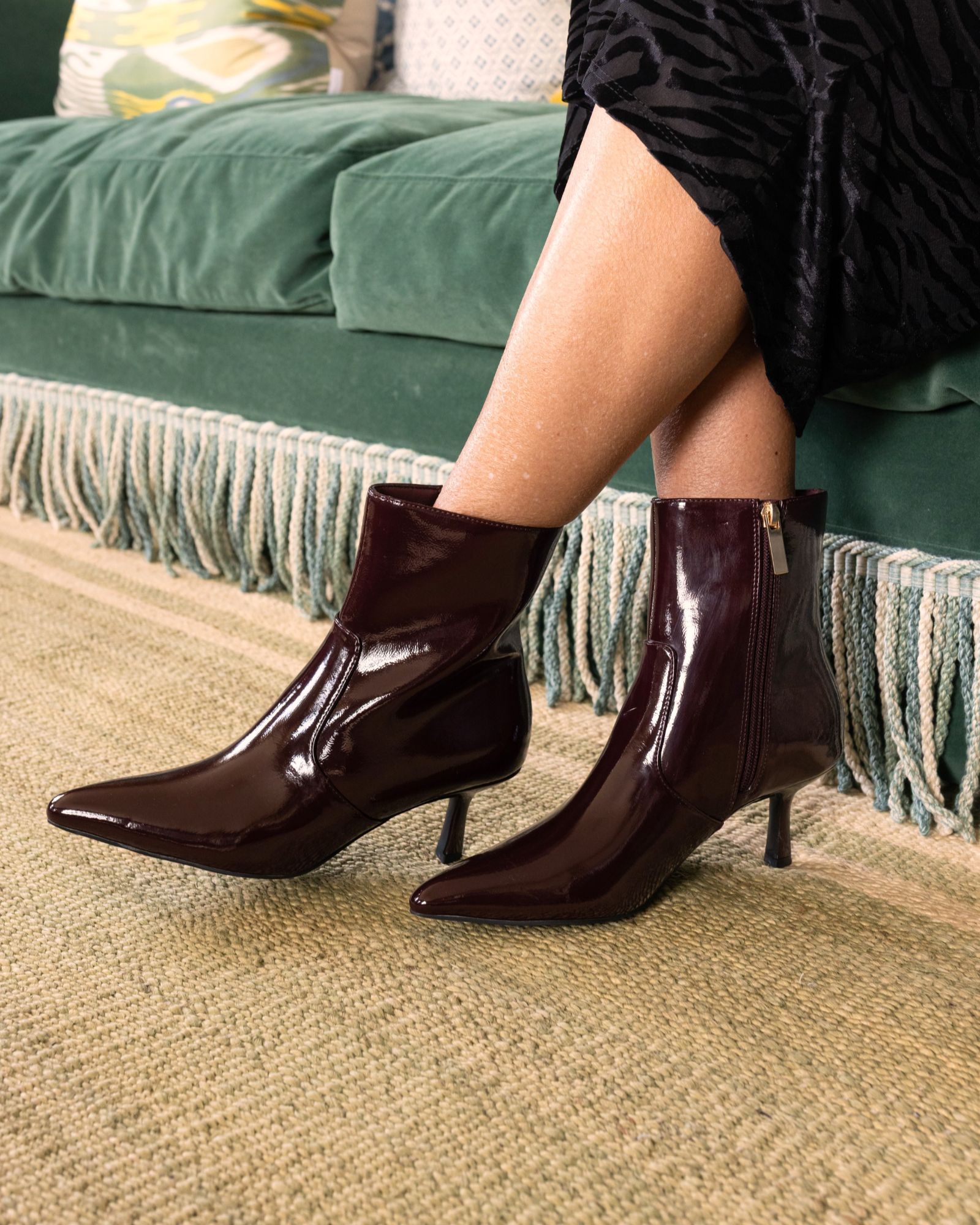 WIDE FIT KYLIE Burgundy Mid Stiletto Heel Point Ankle Boot