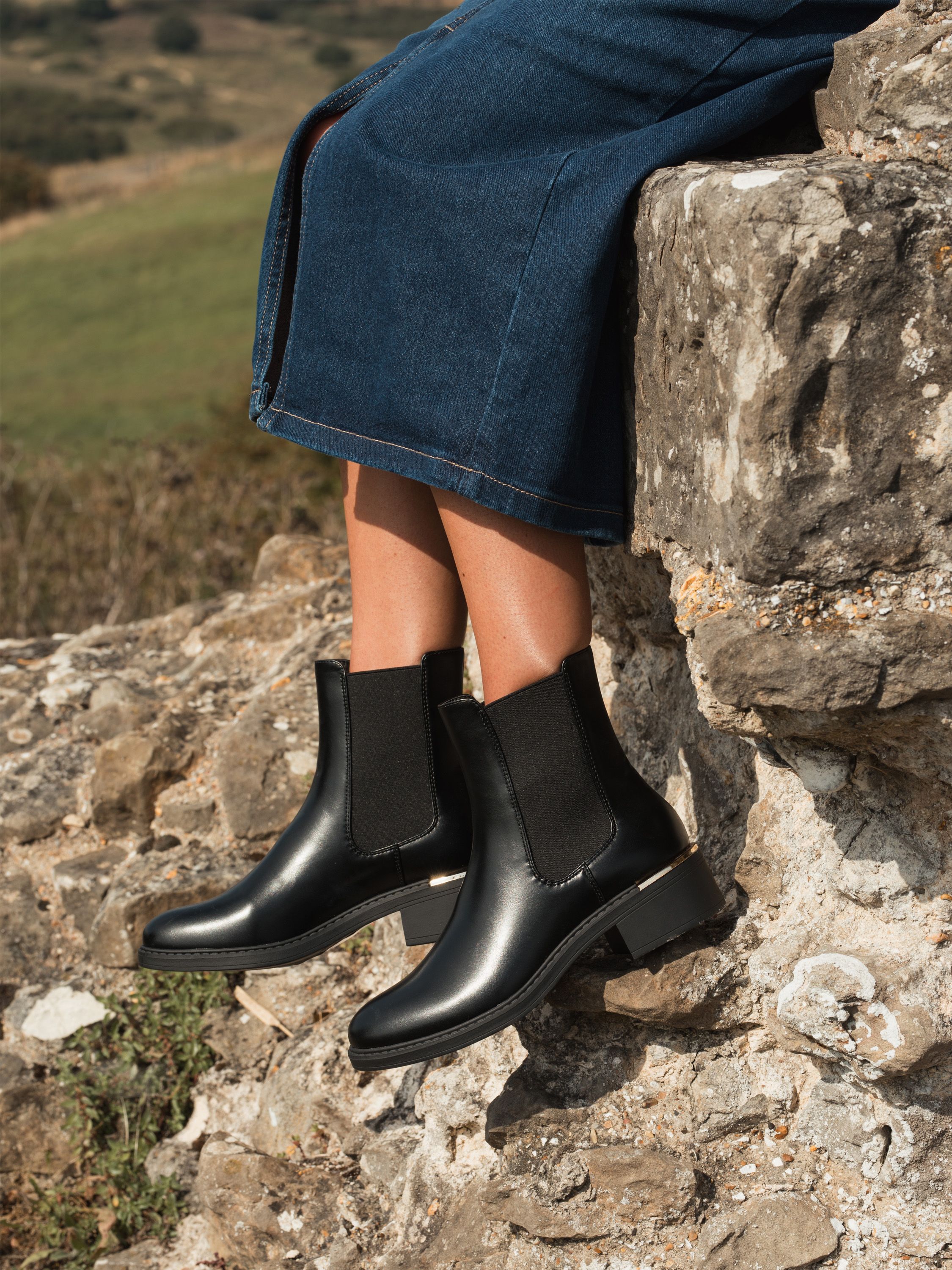 Lazio Black Heel Hardware Flat Chelsea Ankle Boot