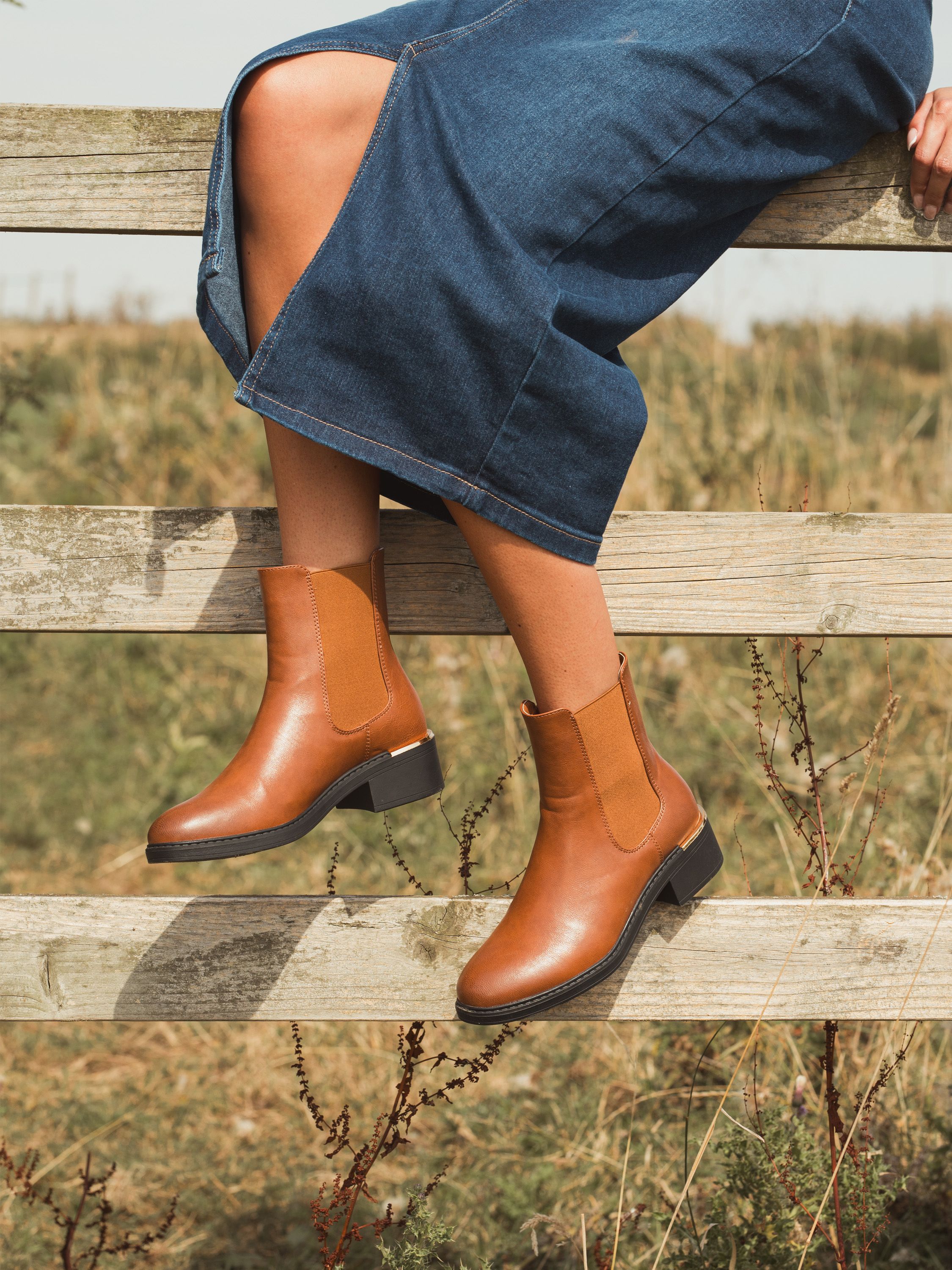 Lazio Tan Heel Hardware Flat Chelsea Ankle Boot