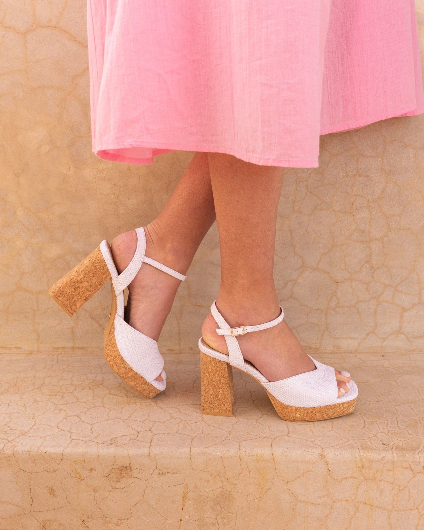 Lennon White Block Heel Platform Ankle Strap Sandal