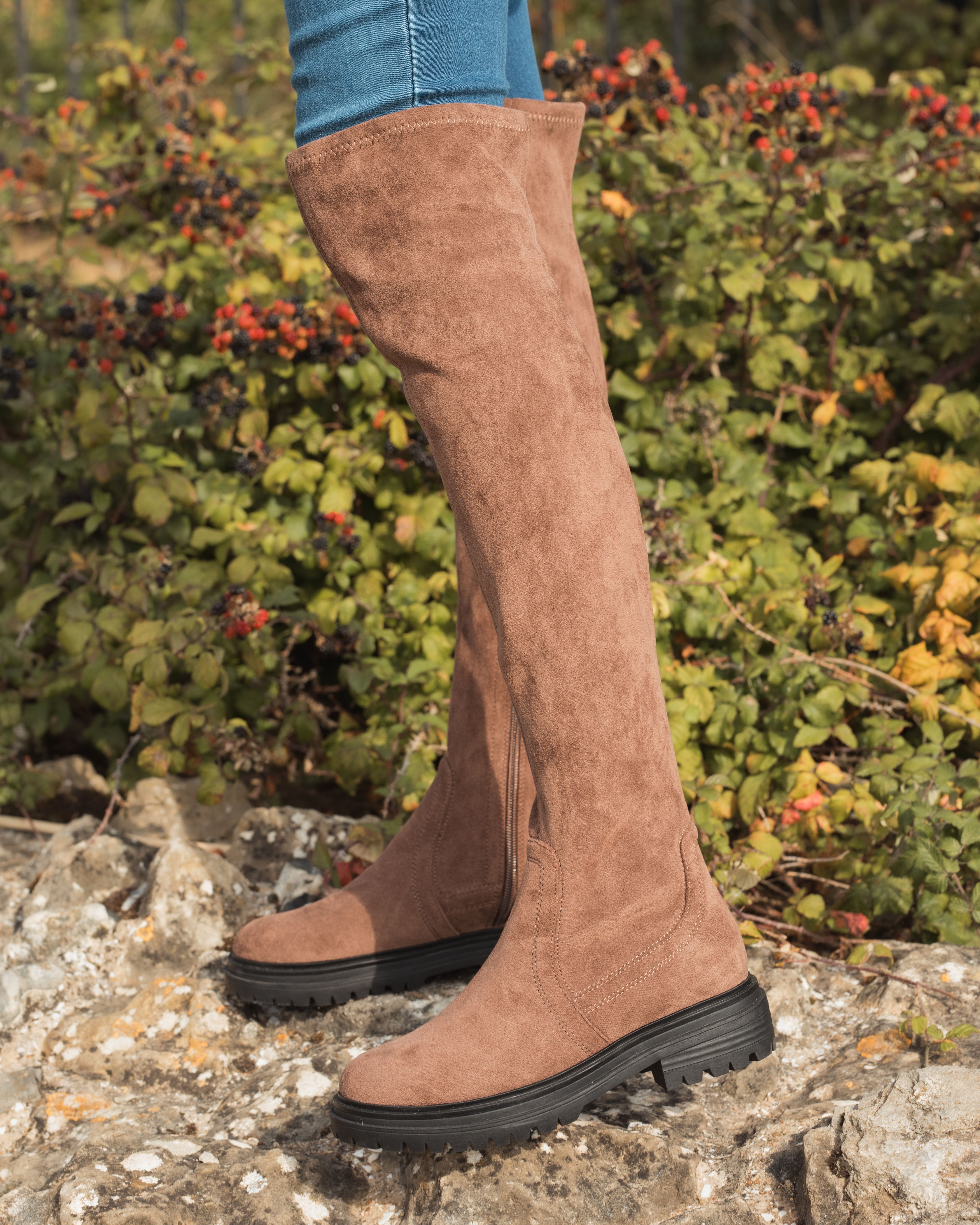 Lindos Taupe Flat Over The Knee Boot
