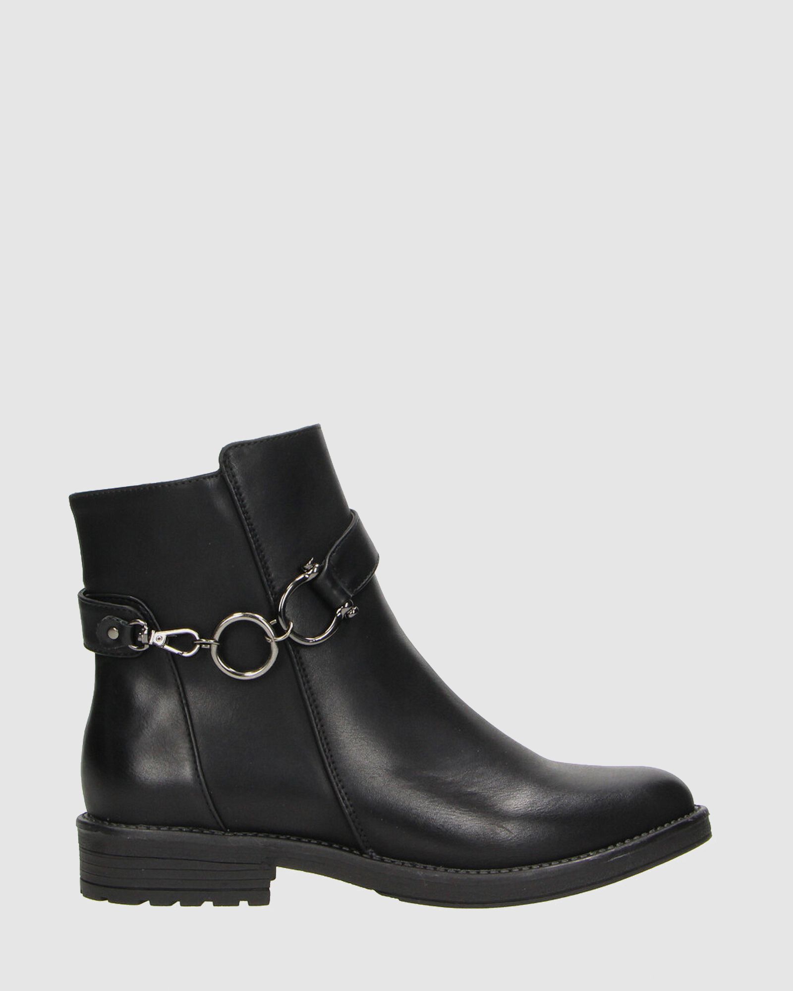 Loren Black Hardware Detail Flat Chelsea Ankle Boot