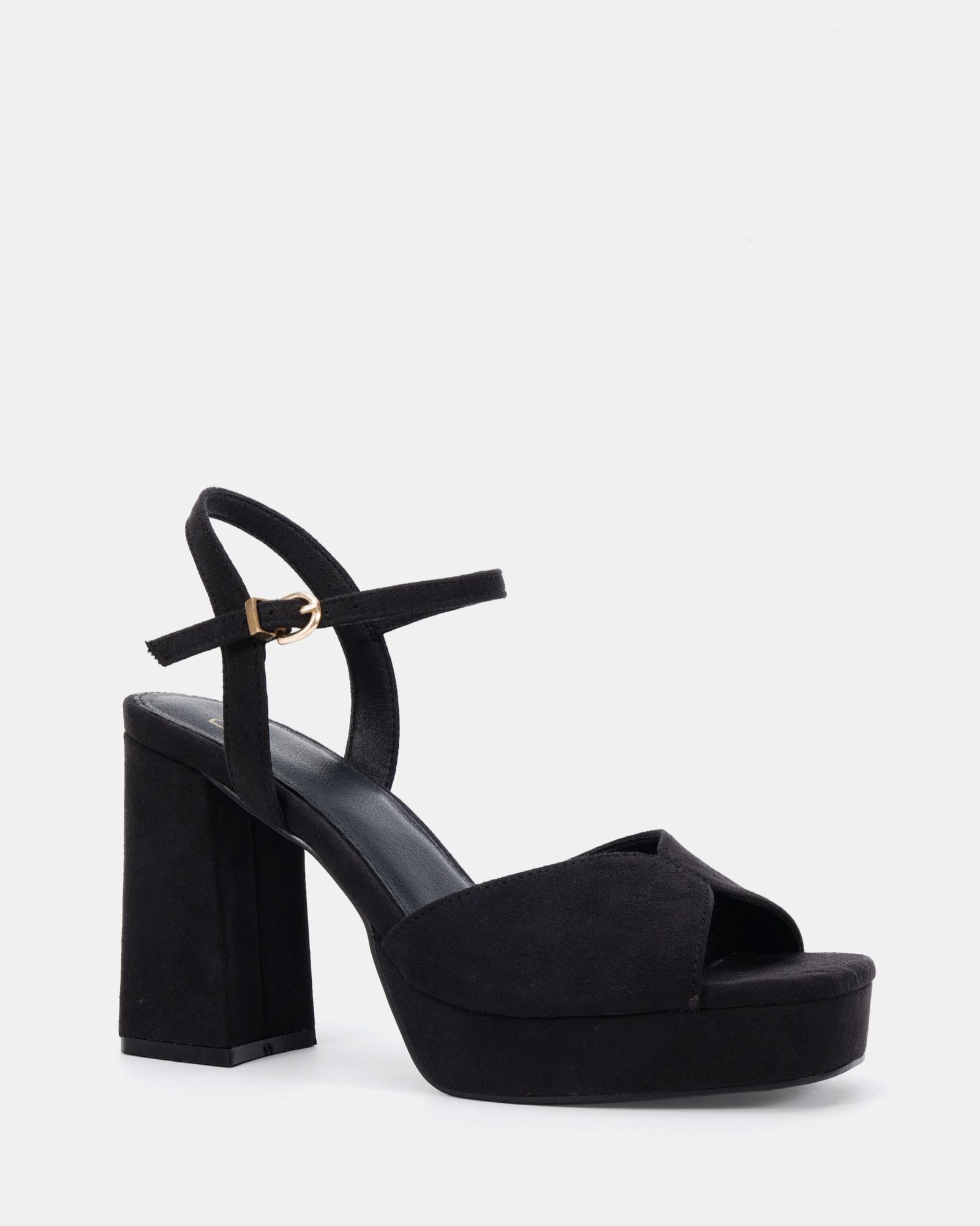 Wide Fit Lucie Black Platform Block Heel Sandal