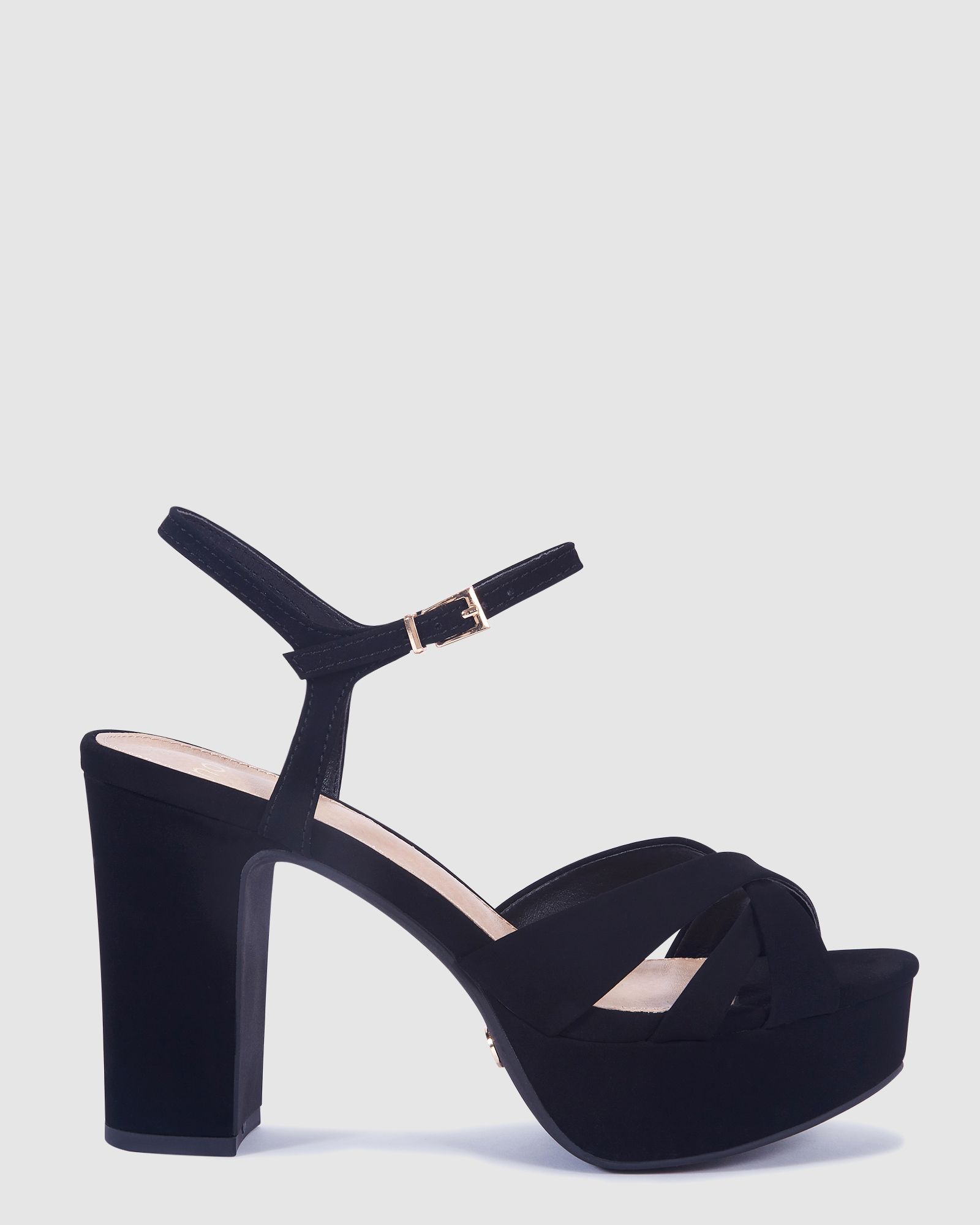 Luella Black Block Heel Platform Ankle Strap Sandal Heels
