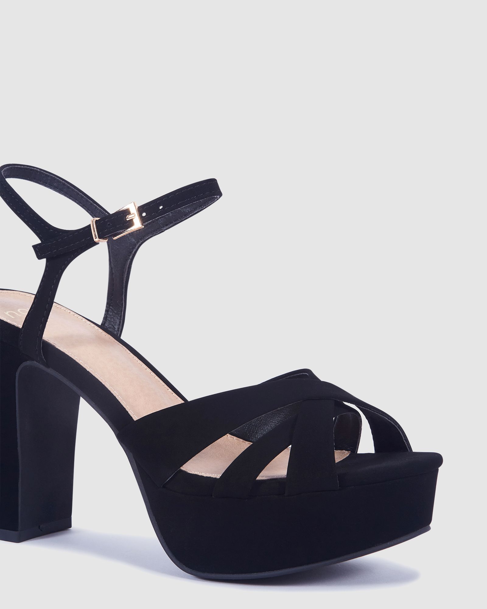 Luella Black Block Heel Platform Ankle Strap Sandal Heels