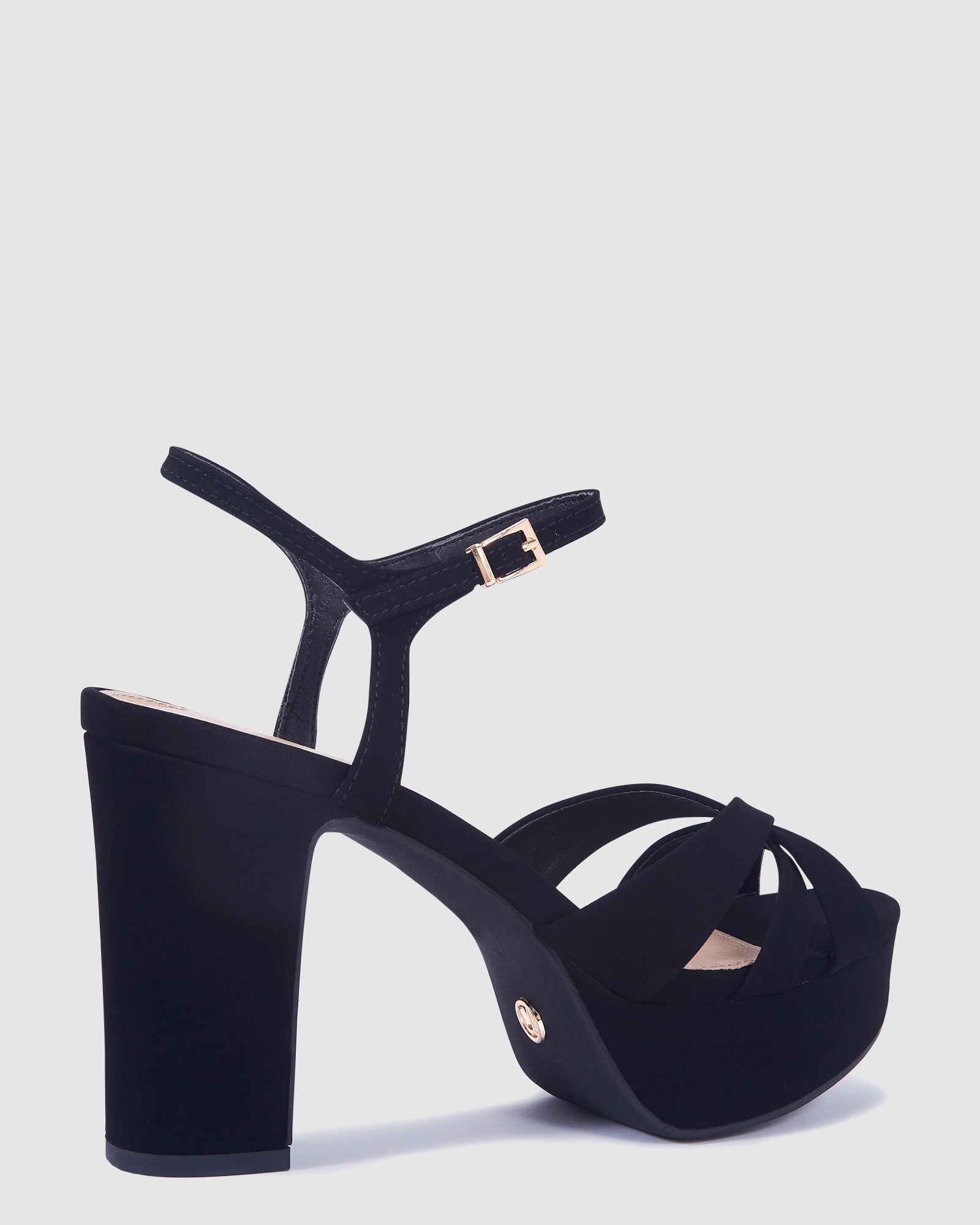 Luella Black Block Heel Platform Ankle Strap Sandal Heels