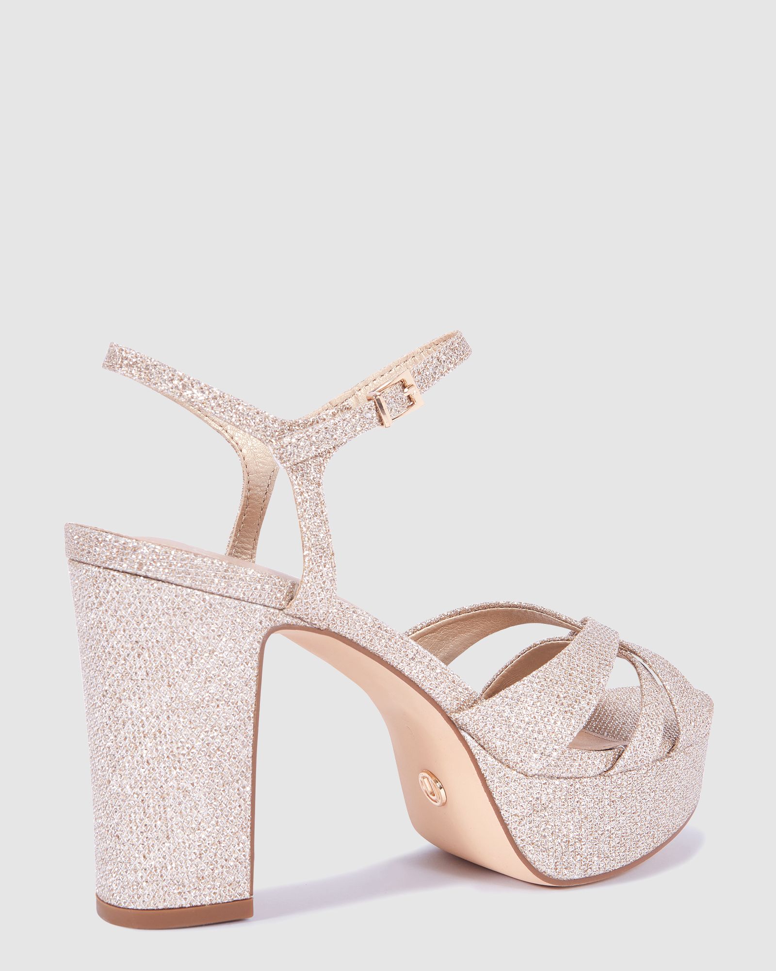 Wide Fit Gold Luella Block Heel Platform Ankle Strap Sandal H