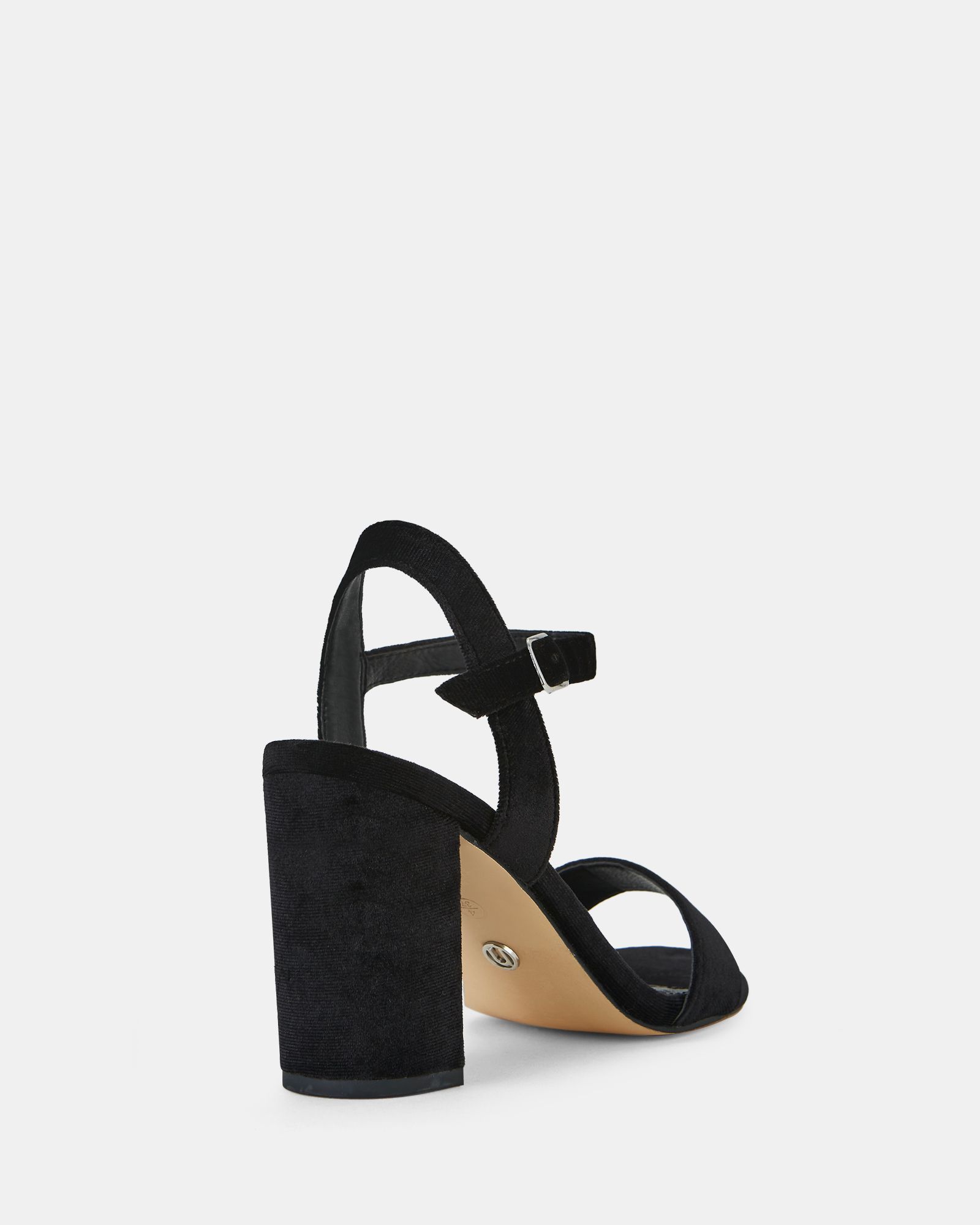 Wide Fit Mills Black Velvet Block Heel Two Part Sandal
