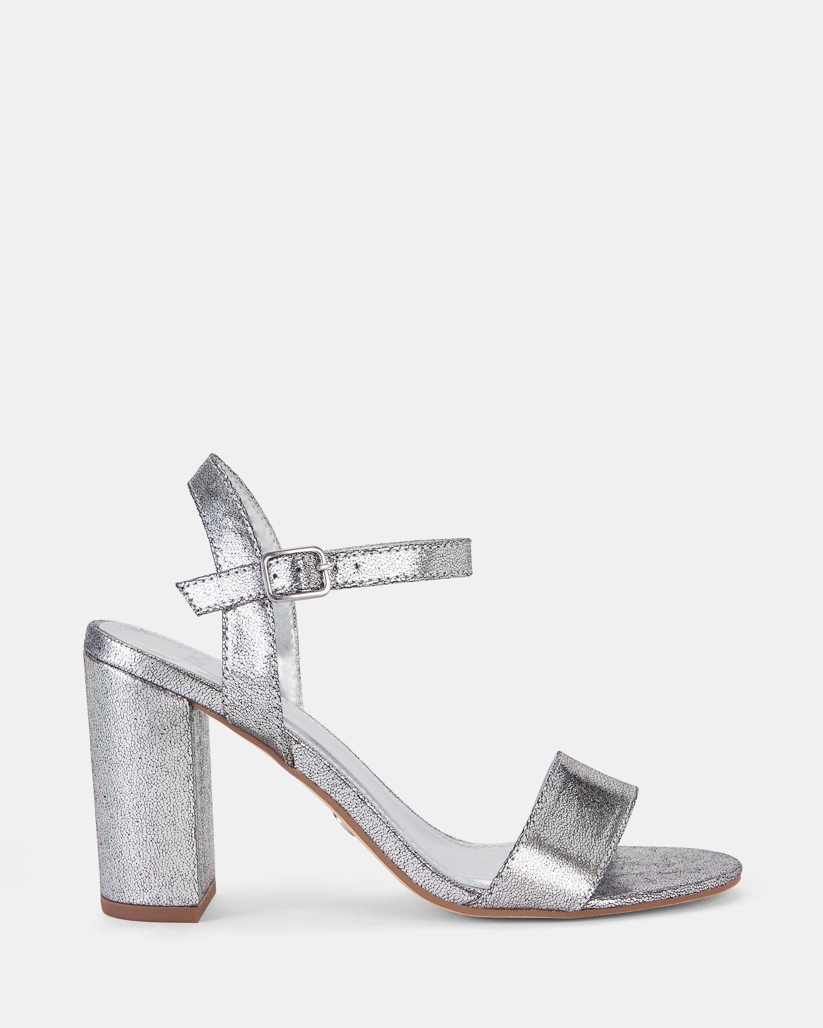 Wide Fit Mills Silver Block Heel Two Part Sandal