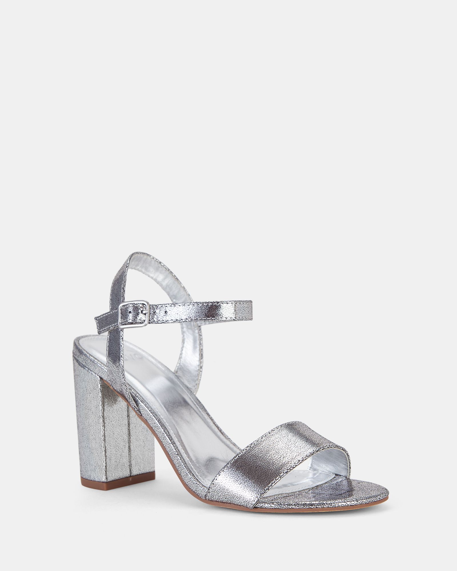 Mills Silver Block Heel Two Part Sandal