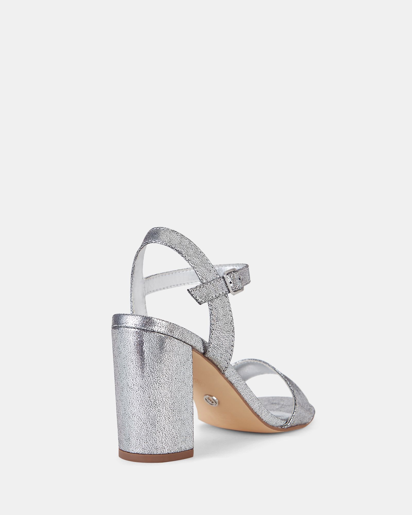 Wide Fit Mills Silver Block Heel Two Part Sandal