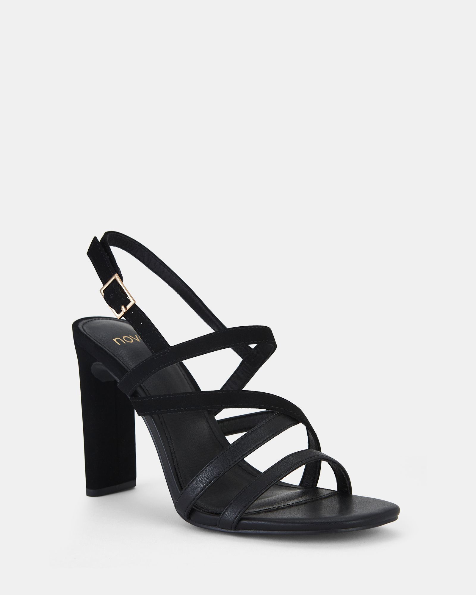 WIDE FIT MIMOSA Black Strappy Block Heels