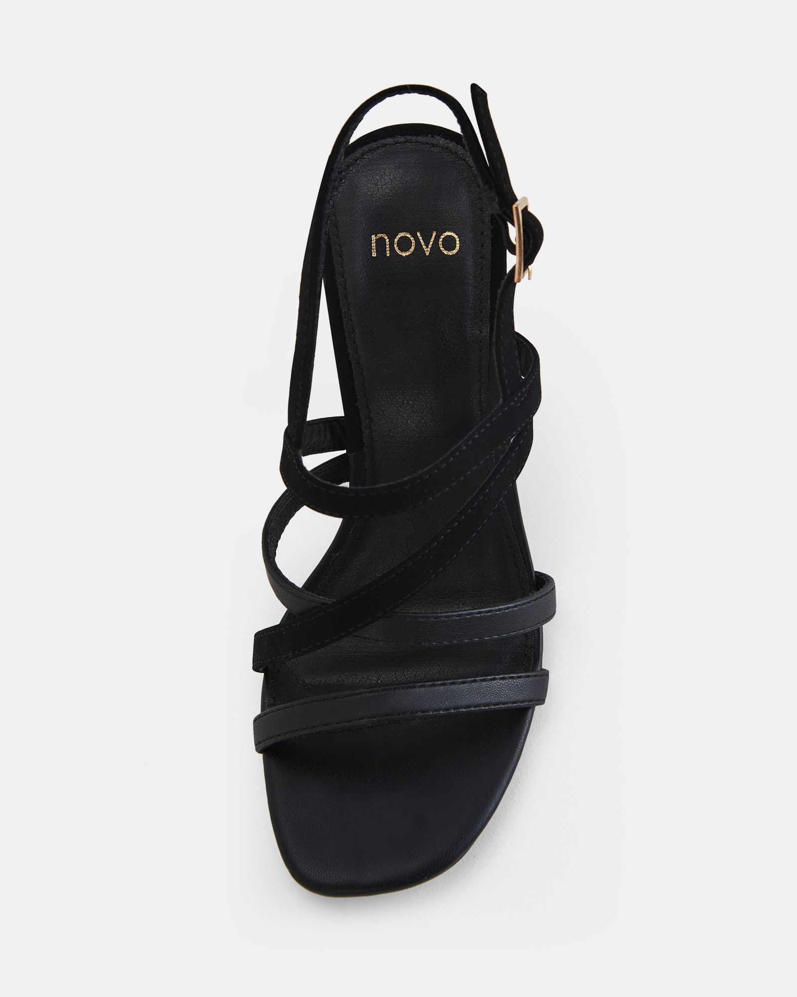 WIDE FIT MIMOSA Black Strappy Block Heels