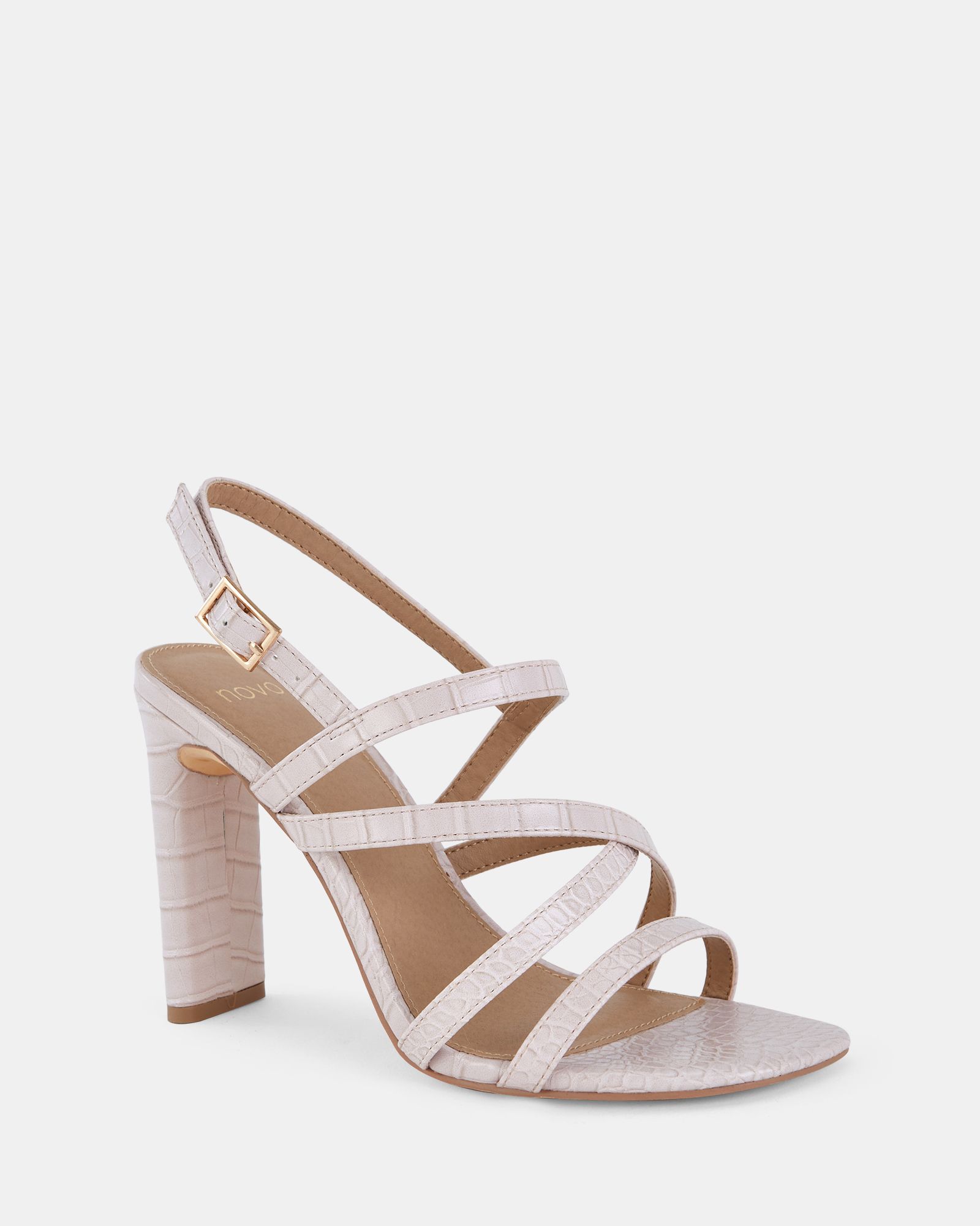 WIDE FIT MIMOSA Nude Strappy Block Heels