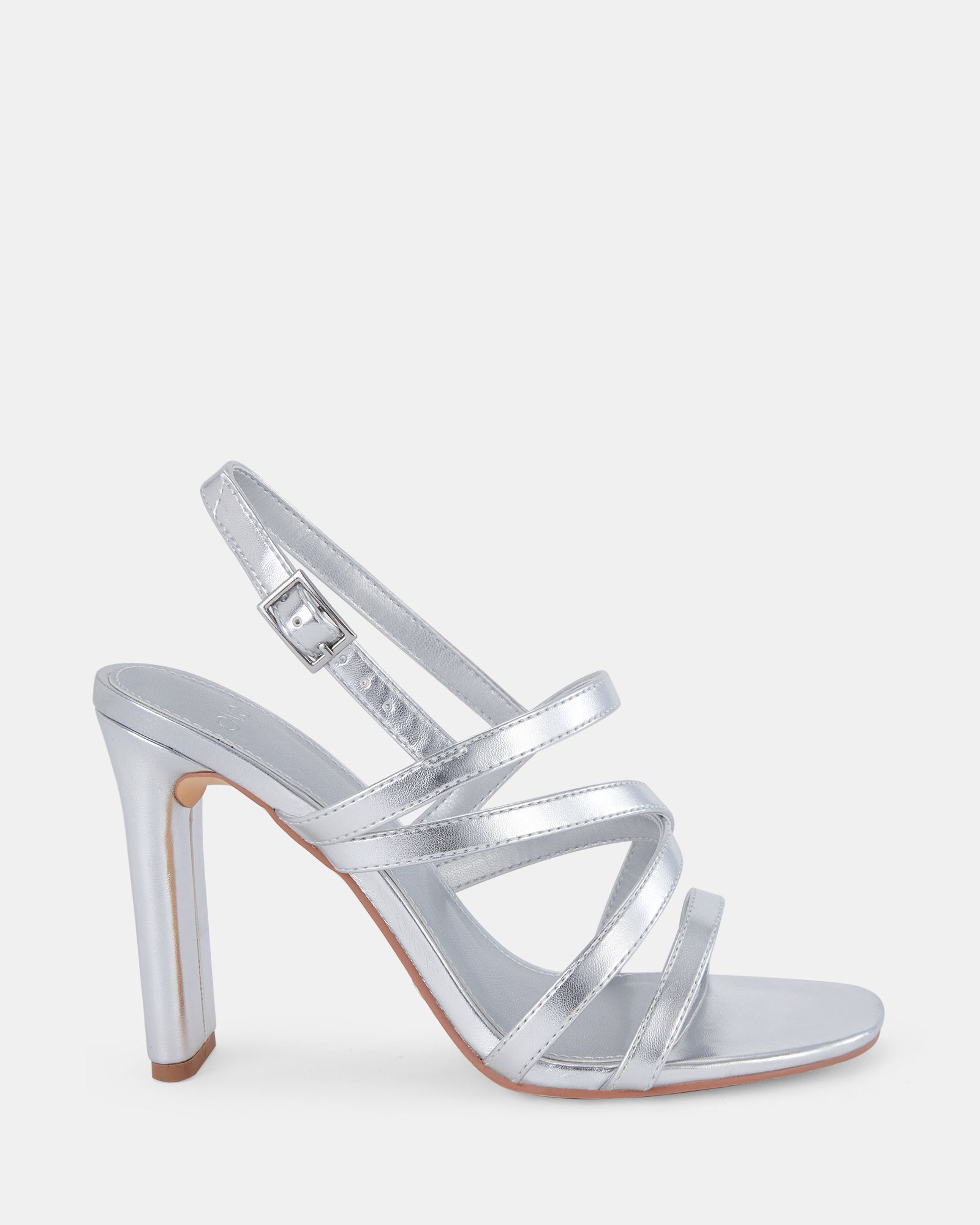 WIDE FIT MIMOSA Silver Strappy Block Heels