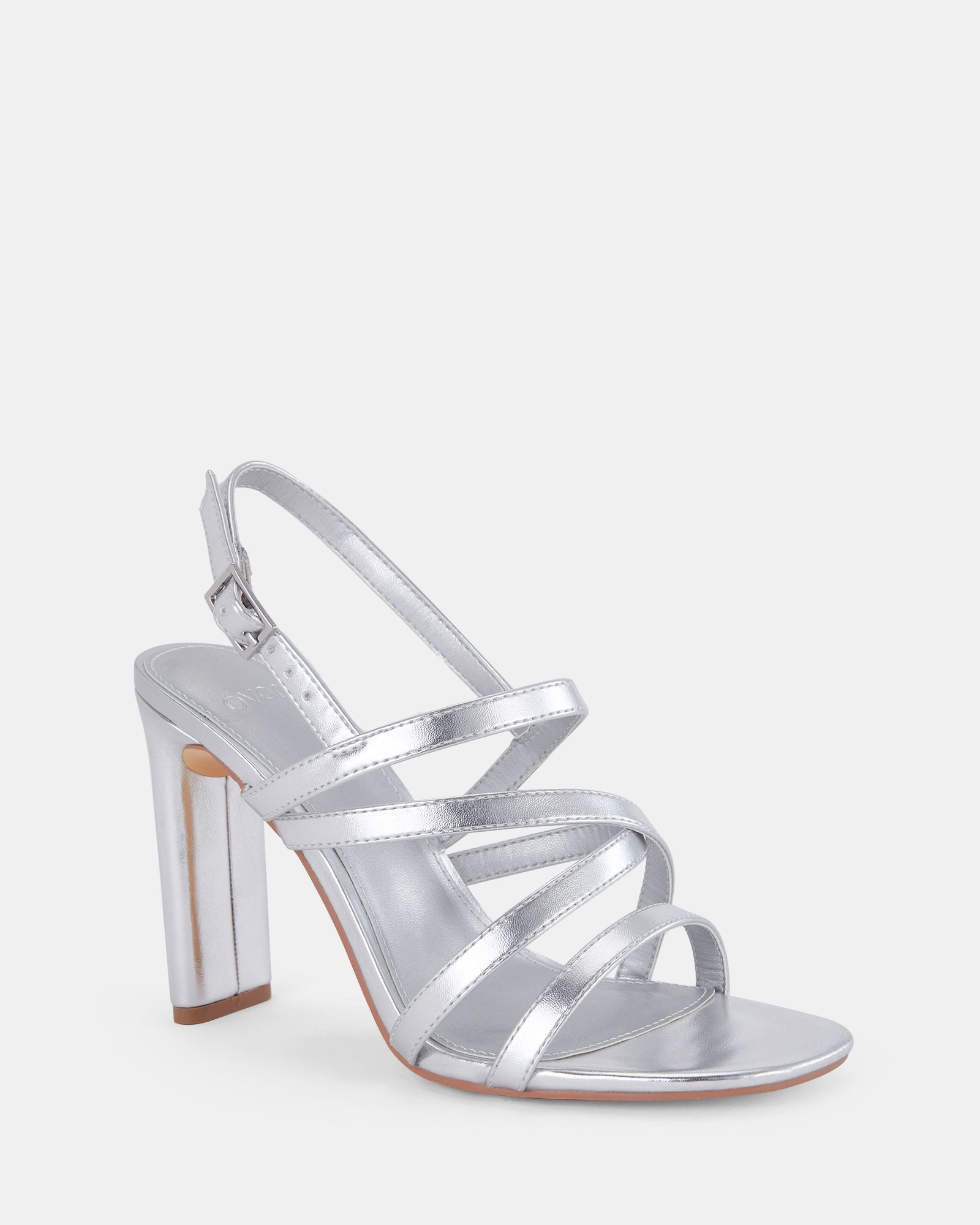 WIDE FIT MIMOSA Silver Strappy Block Heels