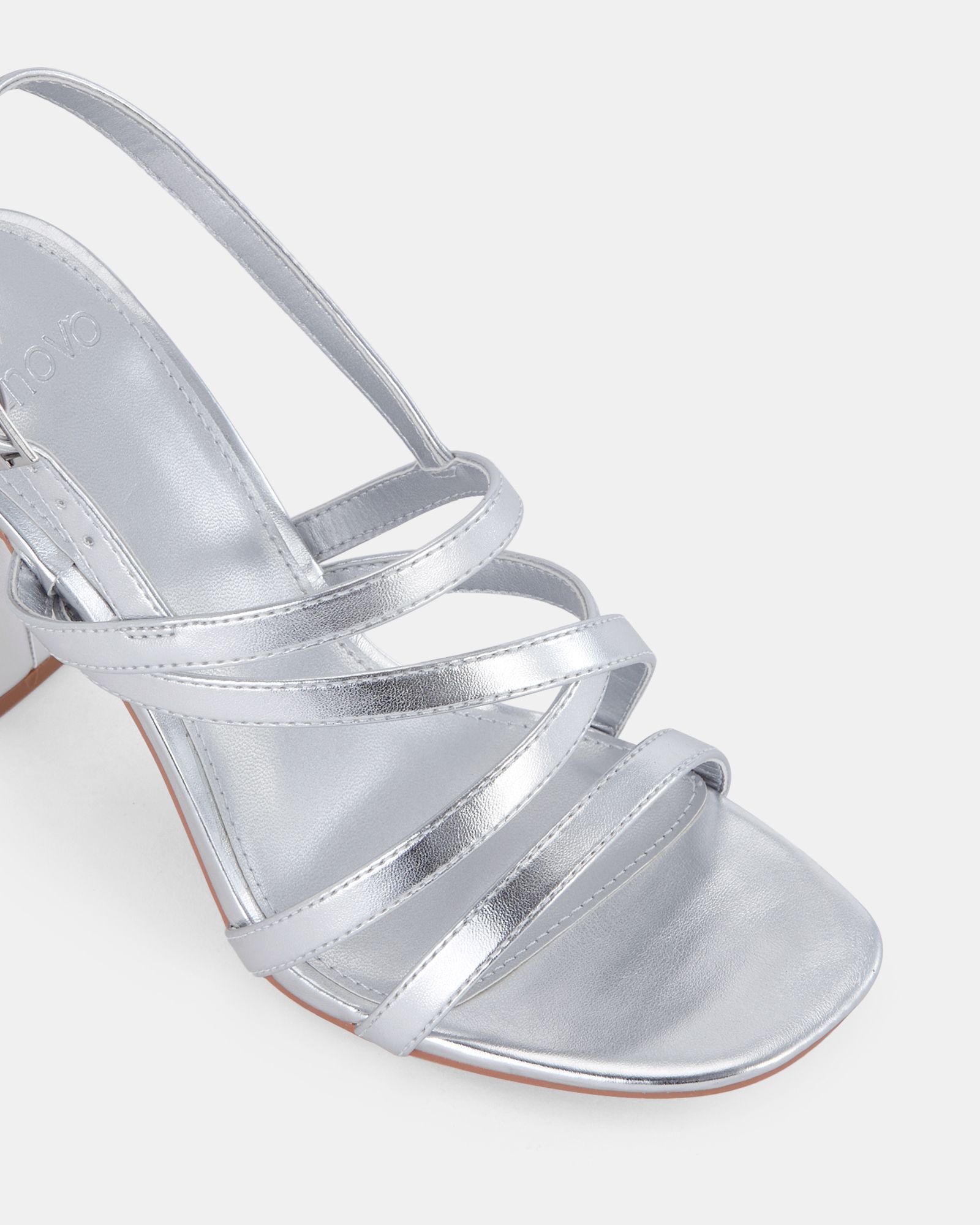 WIDE FIT MIMOSA Silver Strappy Block Heels