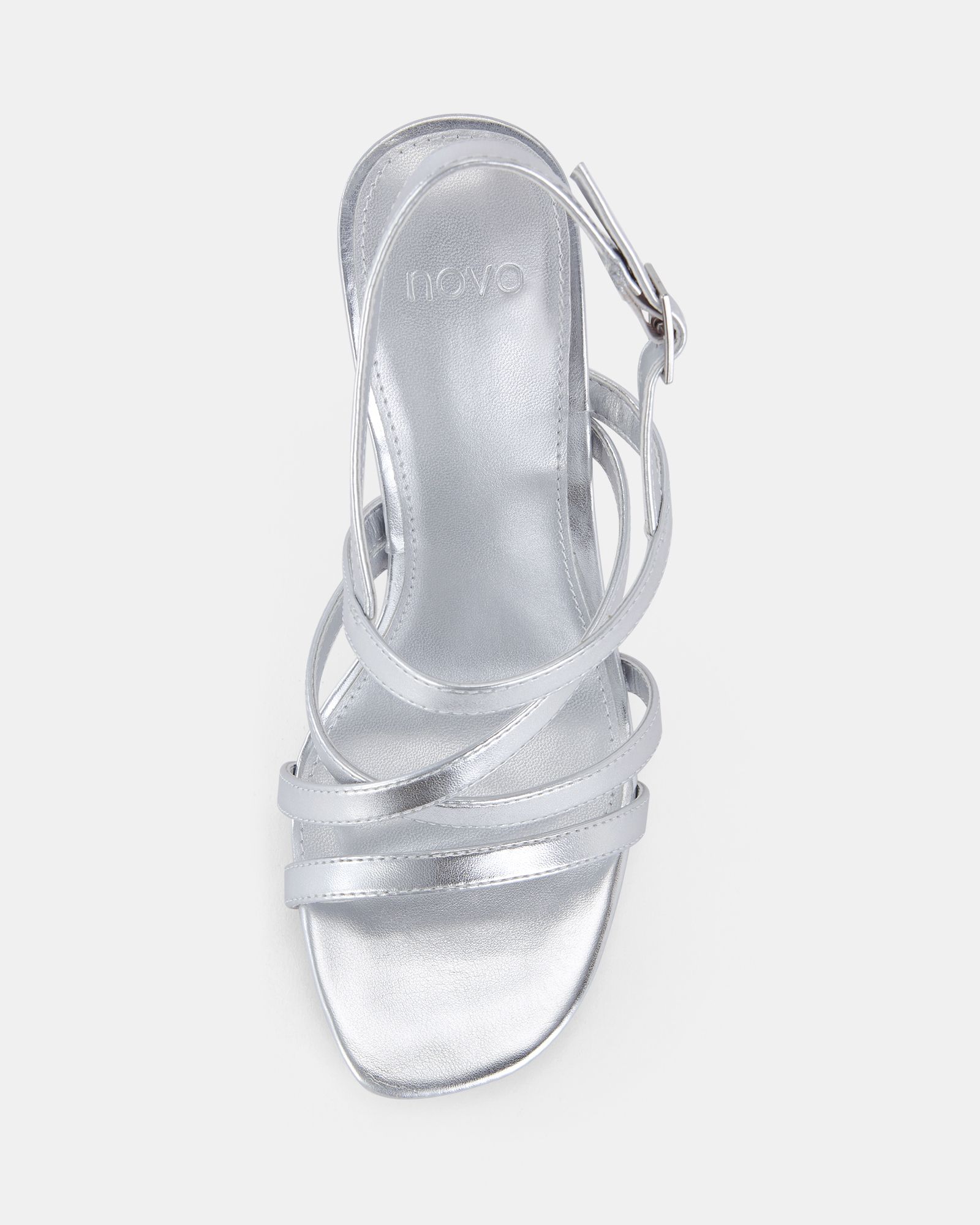 WIDE FIT MIMOSA Silver Strappy Block Heels