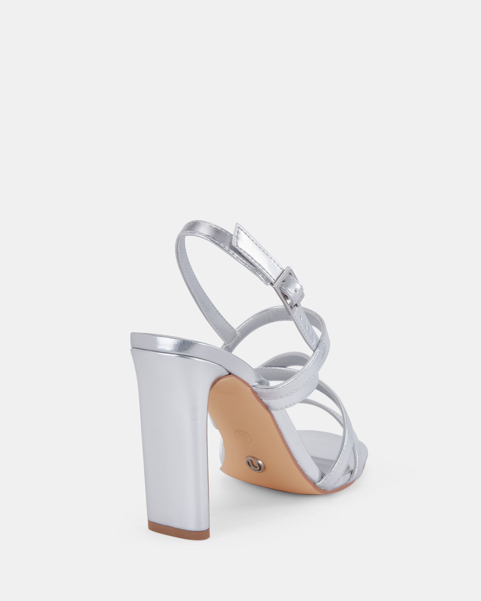WIDE FIT MIMOSA Silver Strappy Block Heels