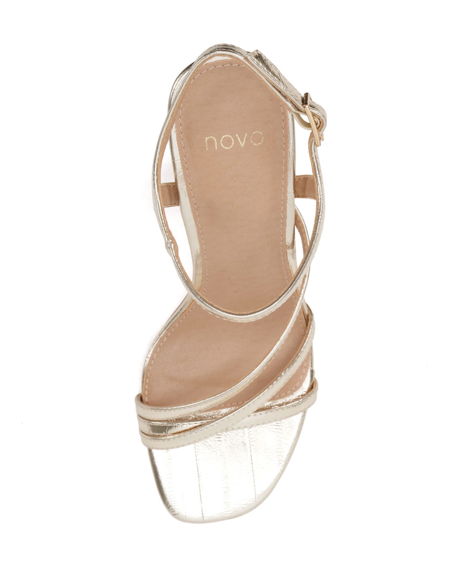 Wide Fit Molly Gold Strappy Slim Block High Heel Sandal