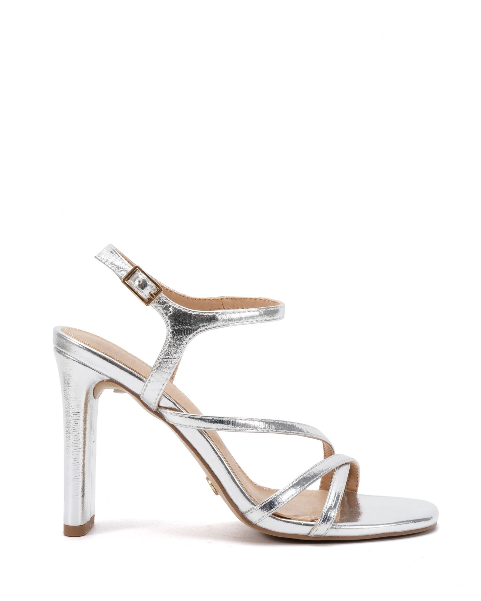 Wide Fit Molly Silver Strappy Slim Block High Heel Sandal