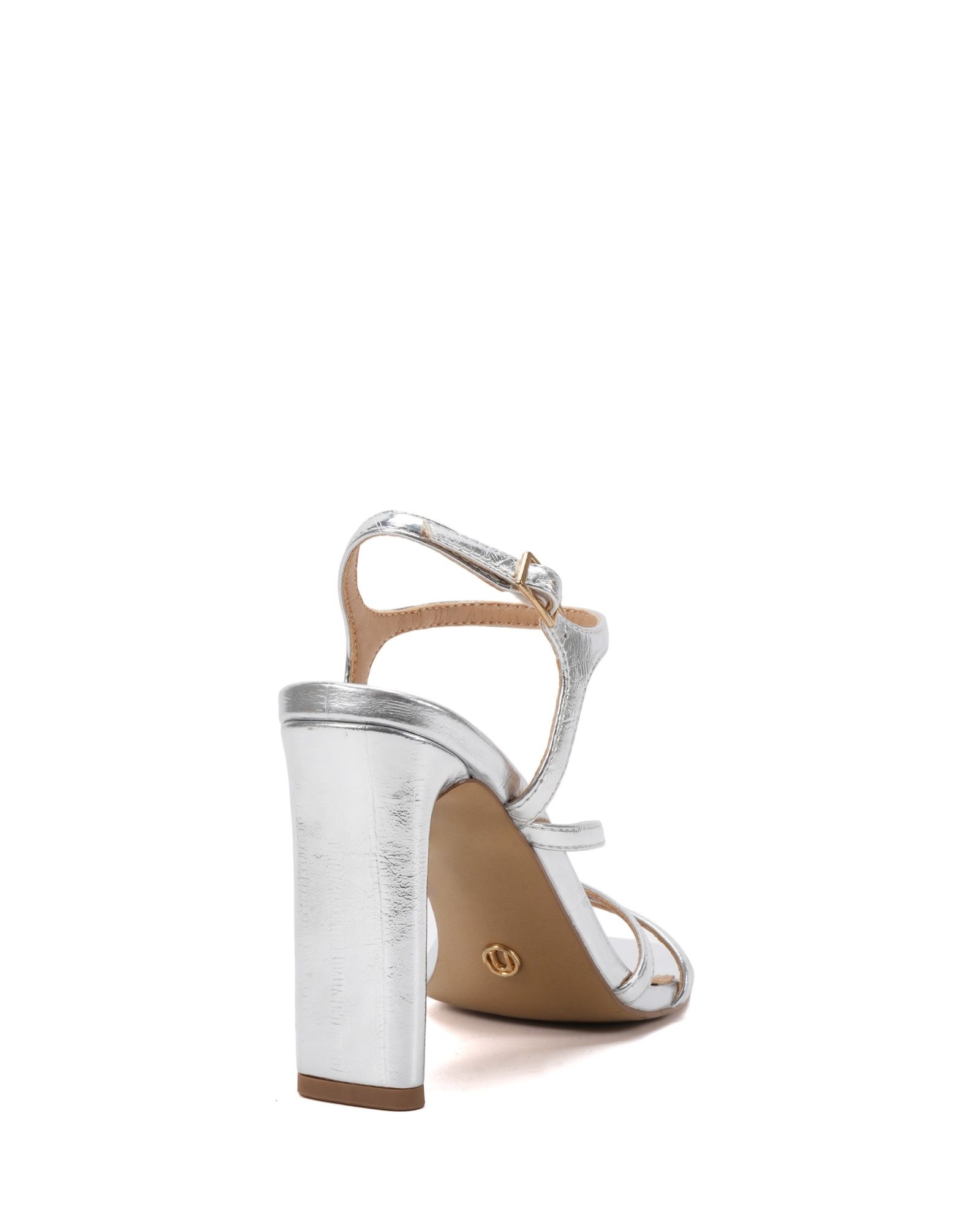 Molly Silver Strappy Slim Block High Heel Sandal
