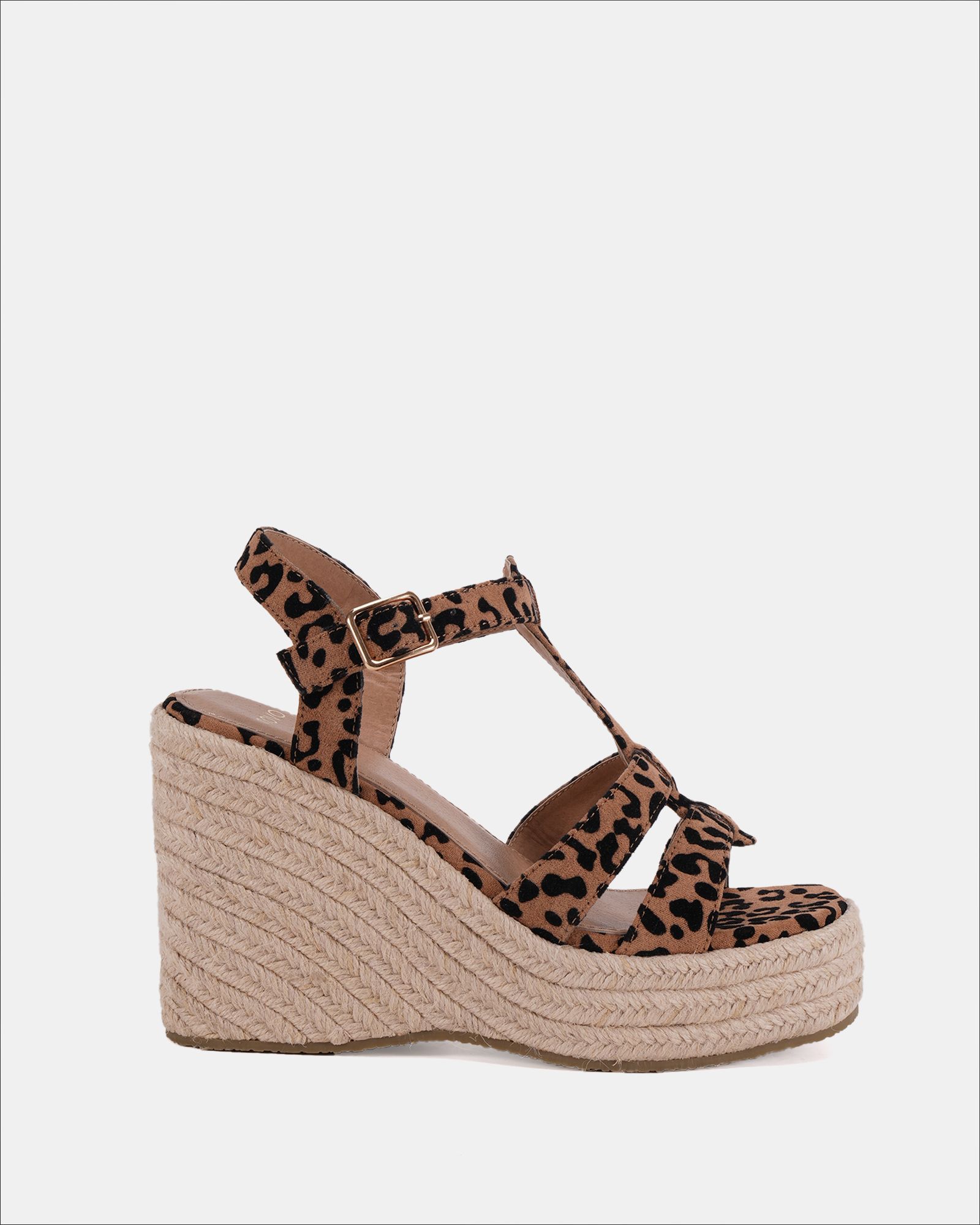 WIDE FIT BEATRIX Leopard Tbar Wedge Espadrille Sandal