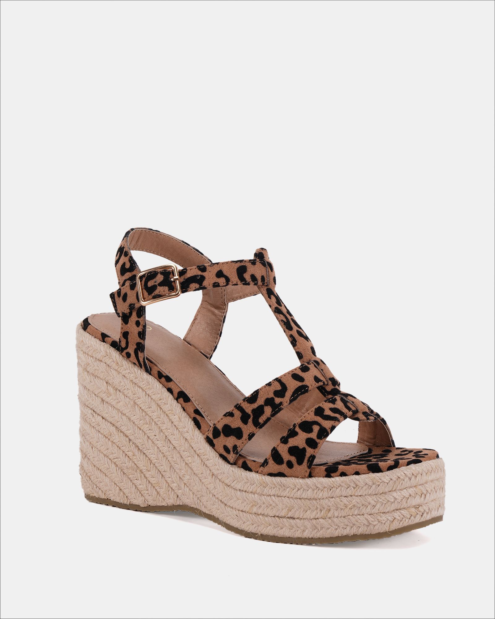 WIDE FIT BEATRIX Leopard Tbar Wedge Espadrille Sandal