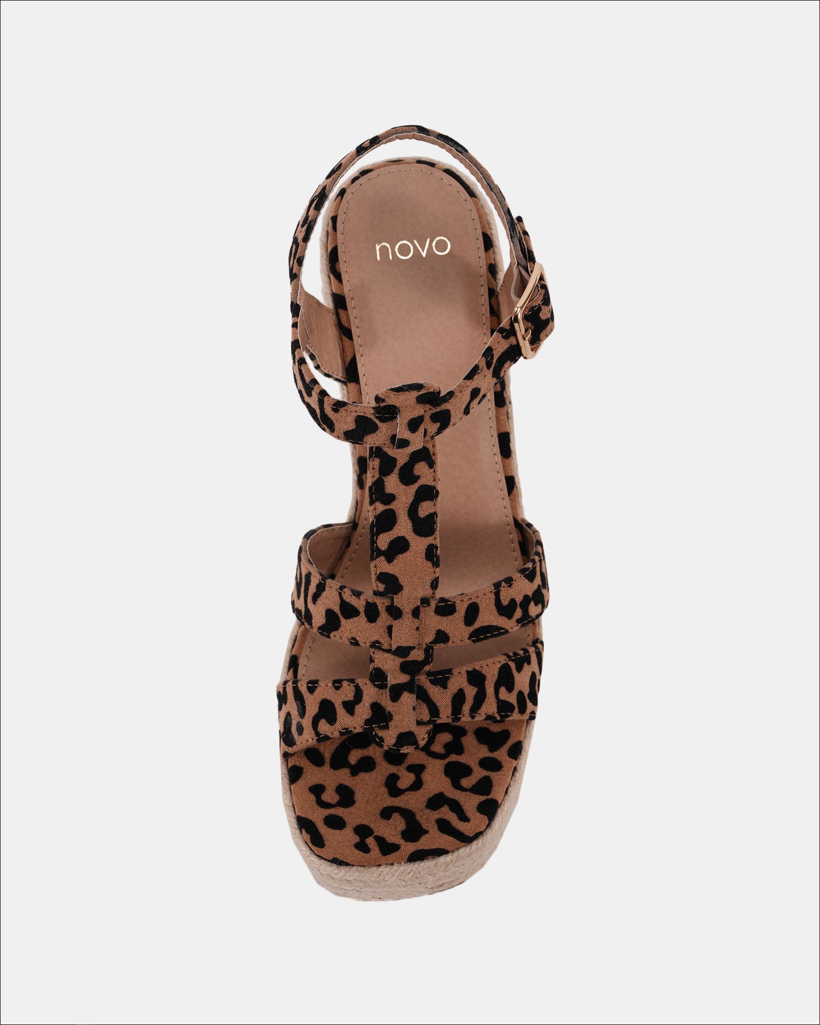 WIDE FIT BEATRIX Leopard Tbar Wedge Espadrille Sandal