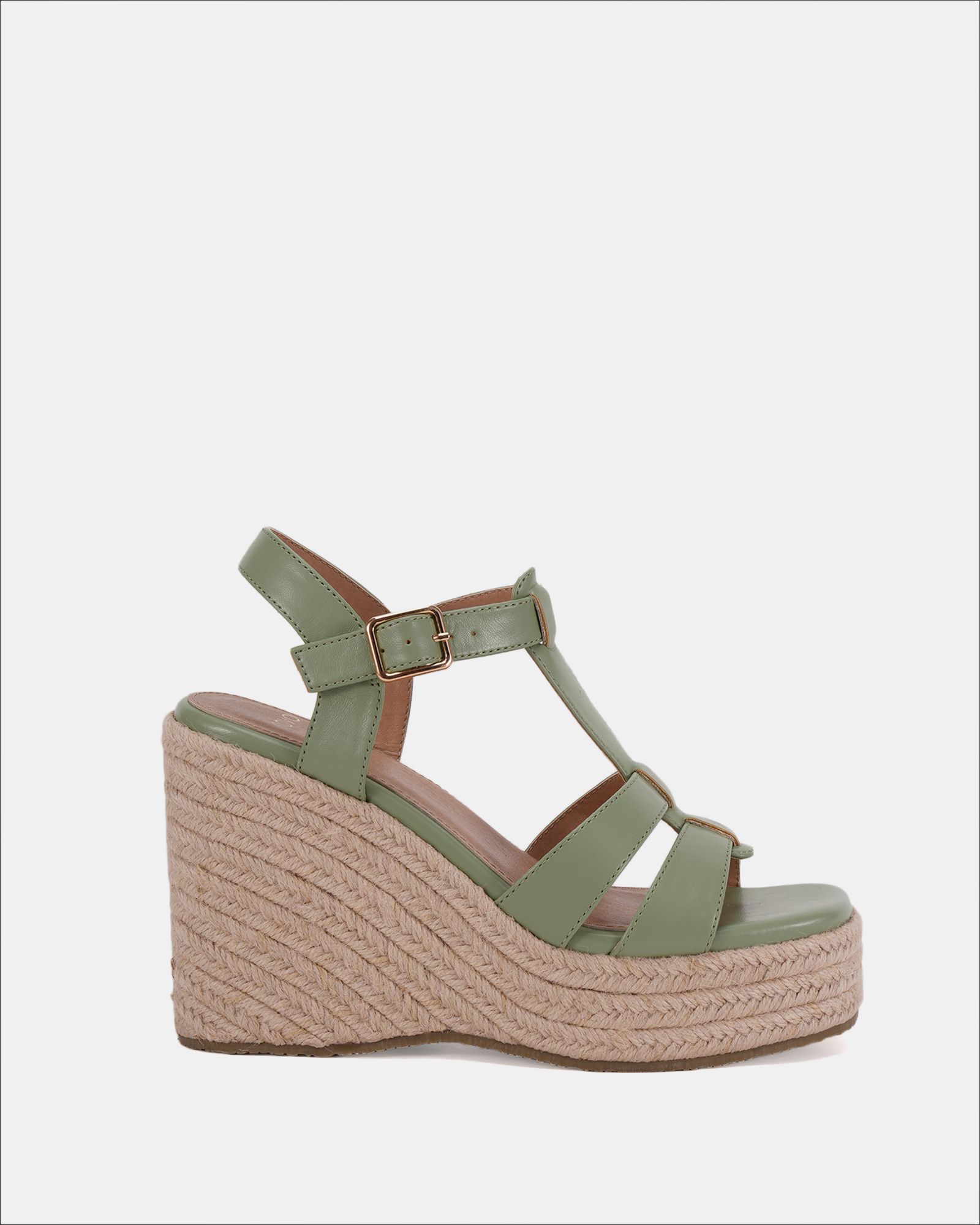 WIDE FIT BEATRIX Sage Tbar Wedge Espadrille Sandal