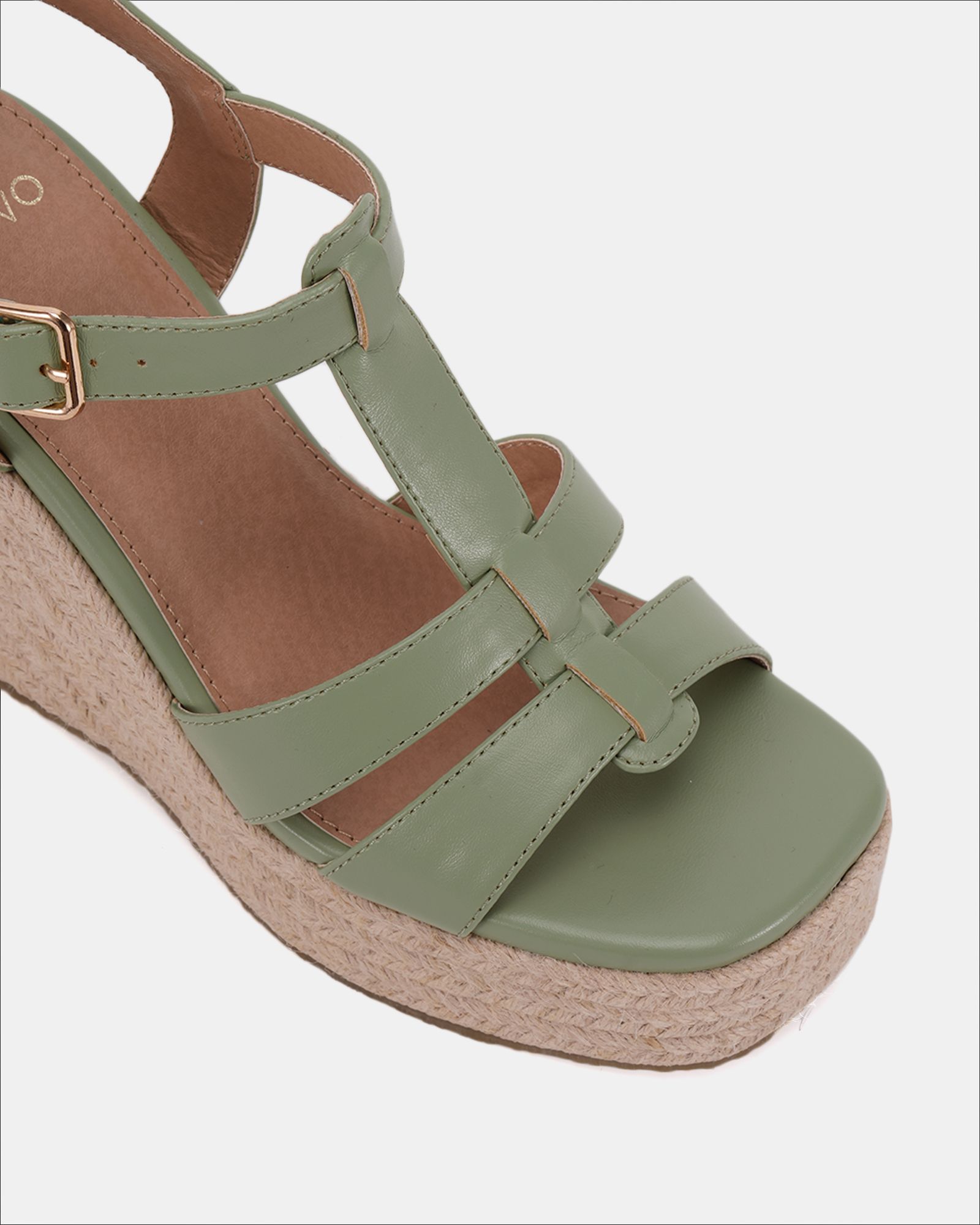 BEATRIX Sage Tbar Wedge Espadrille Sandal