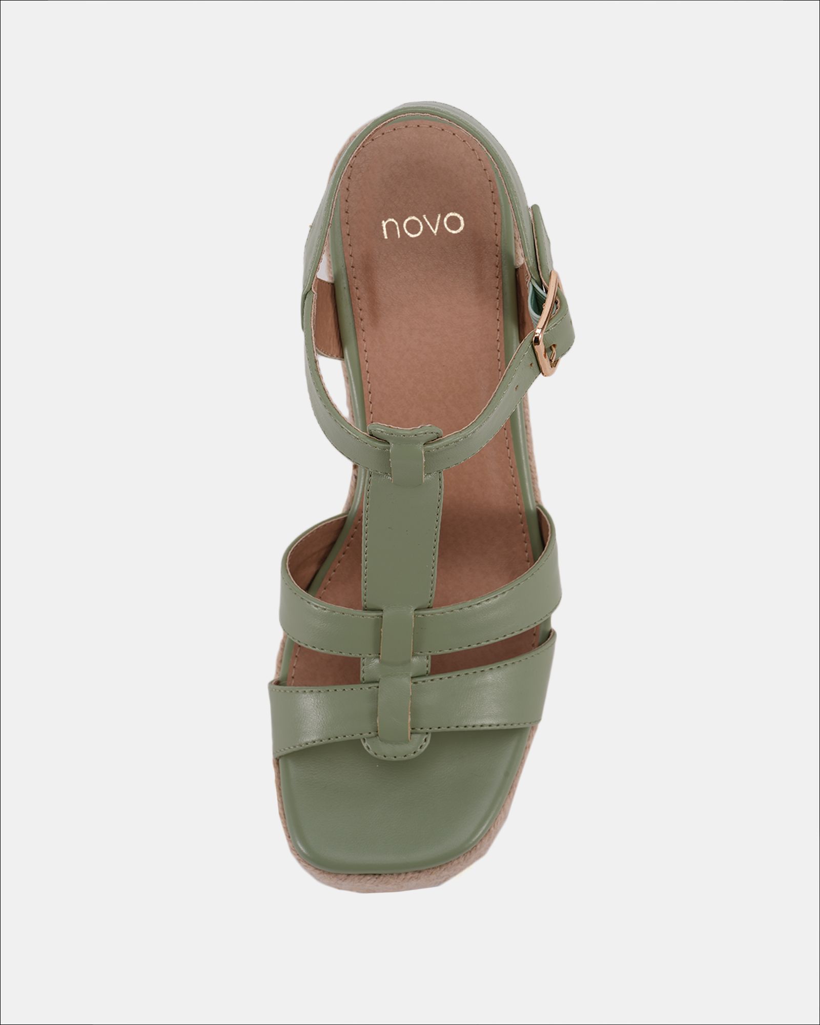 WIDE FIT BEATRIX Sage Tbar Wedge Espadrille Sandal