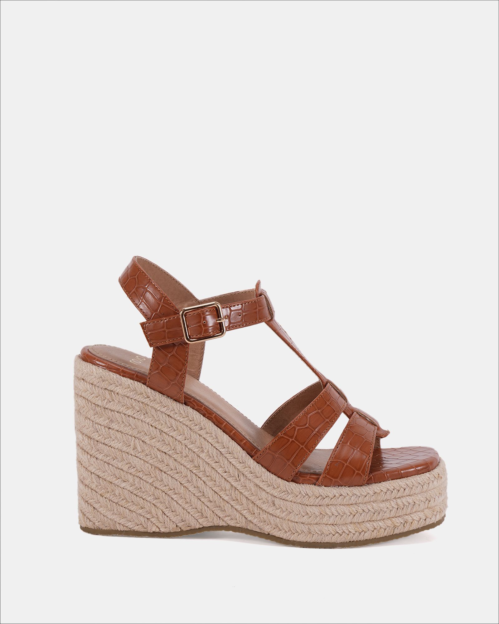 WIDE FIT BEATRIX Tan Tbar Wedge Espadrille Sandal