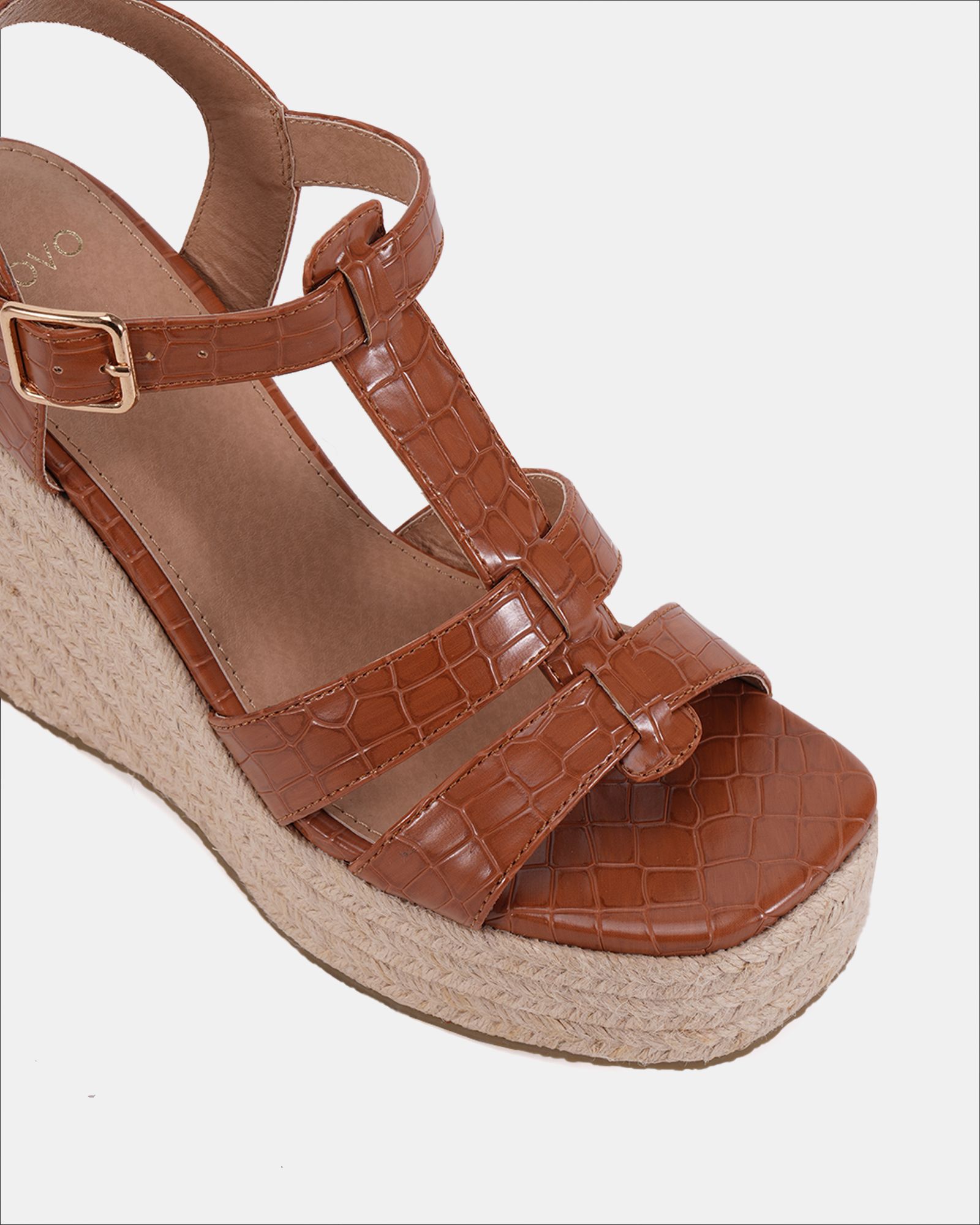 WIDE FIT BEATRIX Tan Tbar Wedge Espadrille Sandal